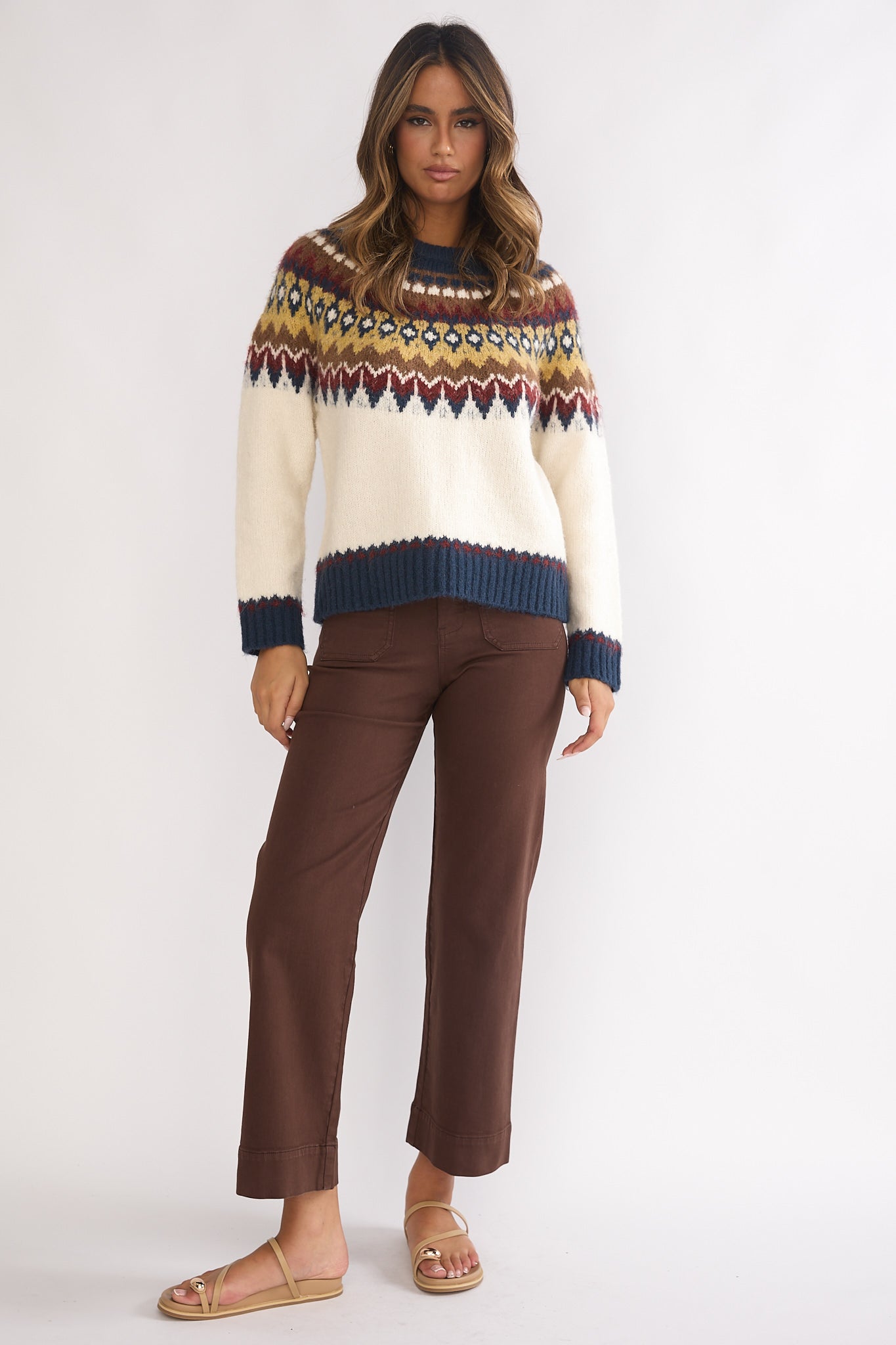 Irelia Long Sleeve Knit Top Ivory Multi-Maymioy