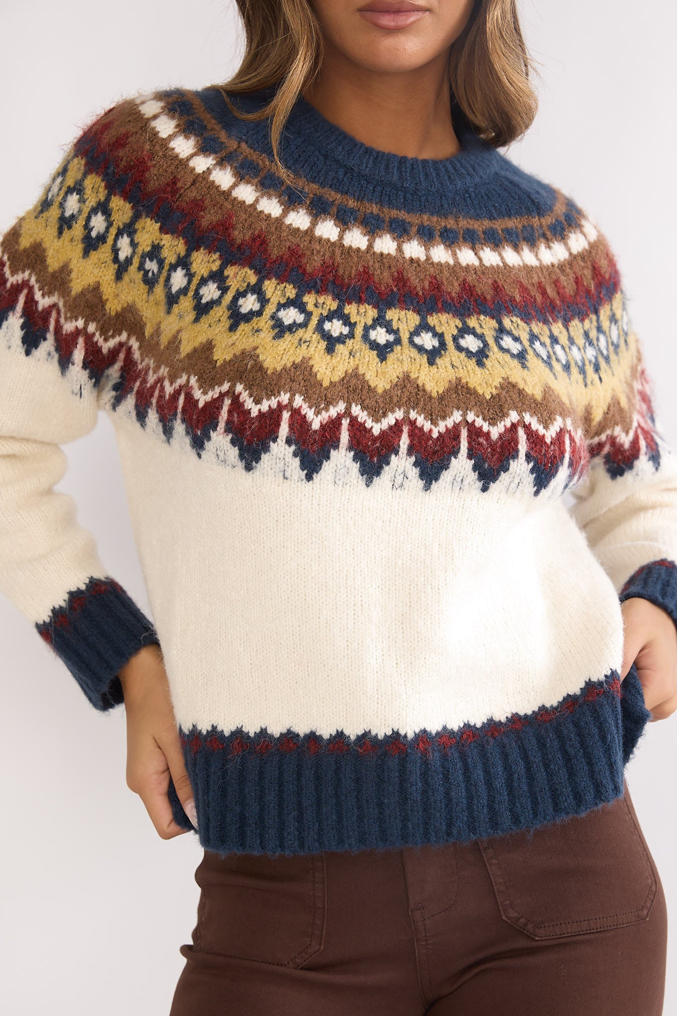 Irelia Long Sleeve Knit Top Ivory Multi-Maymioy