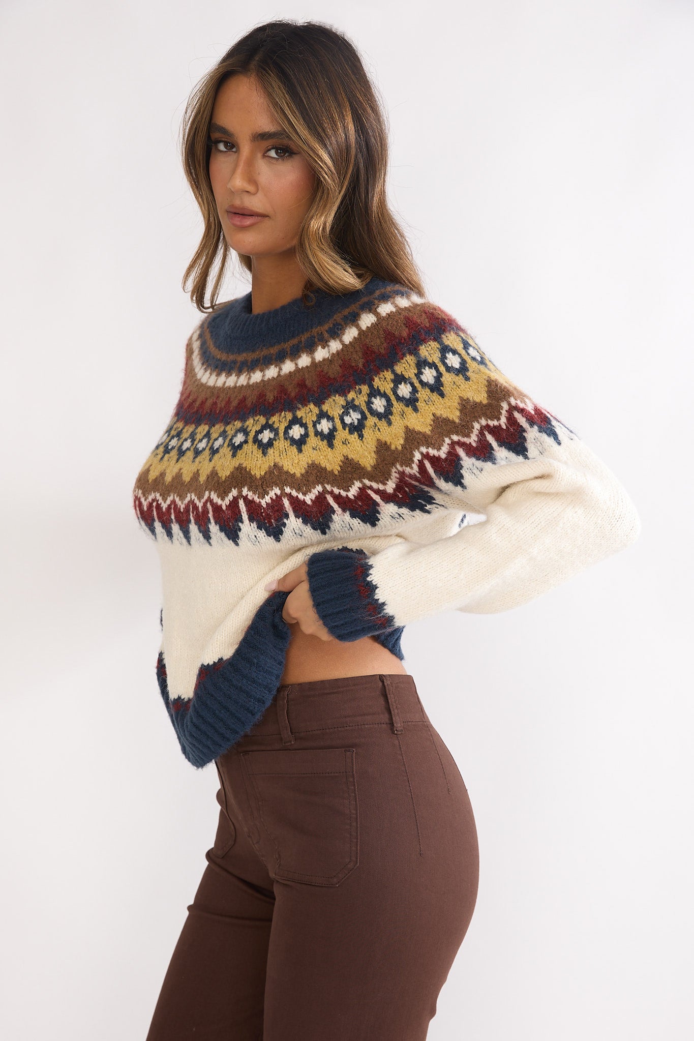 Irelia Long Sleeve Knit Top Ivory Multi-Maymioy