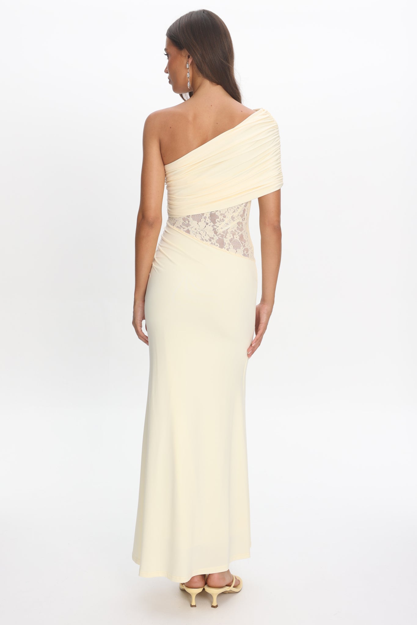 Mallorca Asymmetric Neckline Lace Maxi Dress Butter-Maymioy