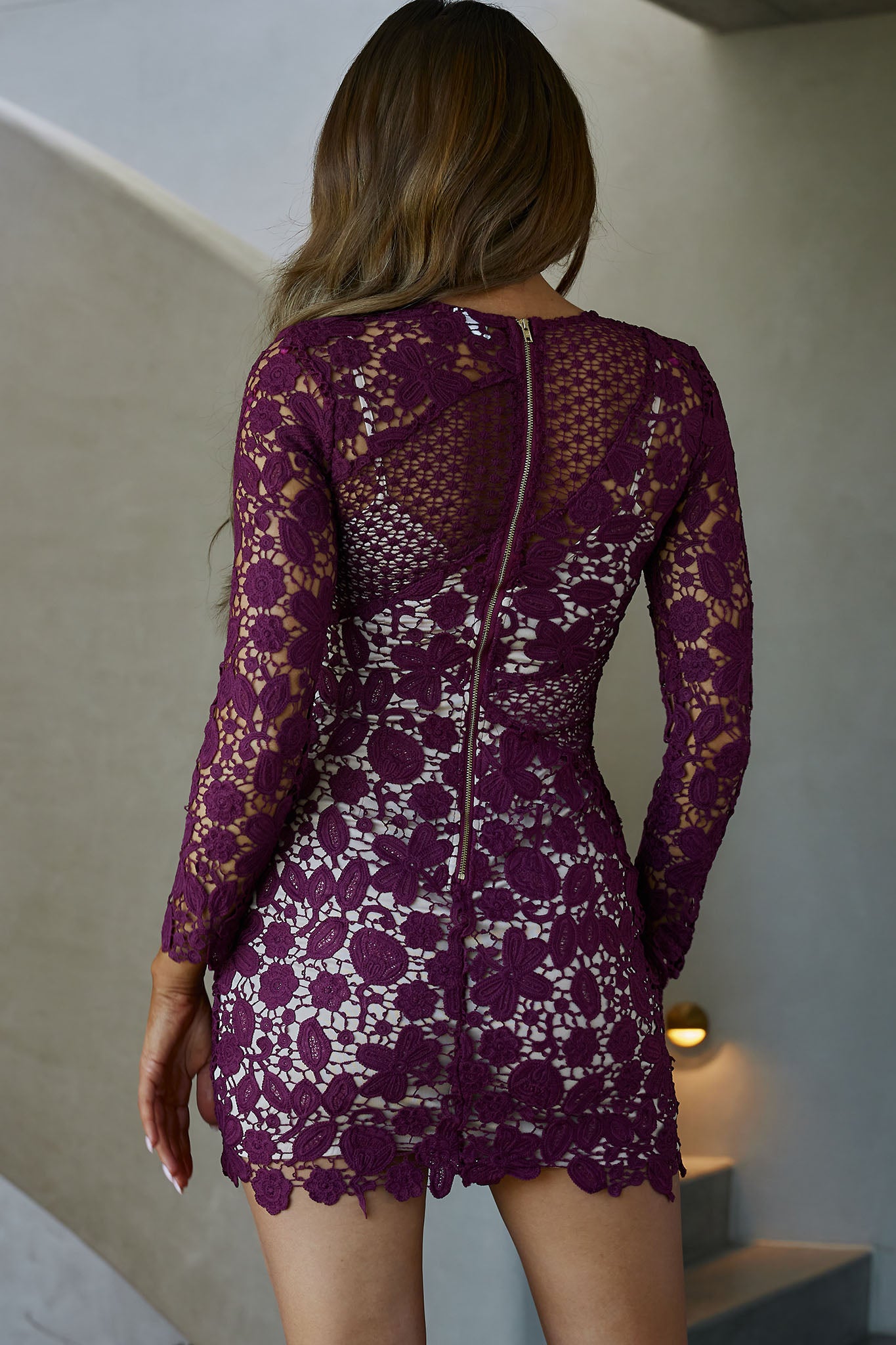 Reinhart Lace Overlay Mini Dress Plum-Maymioy