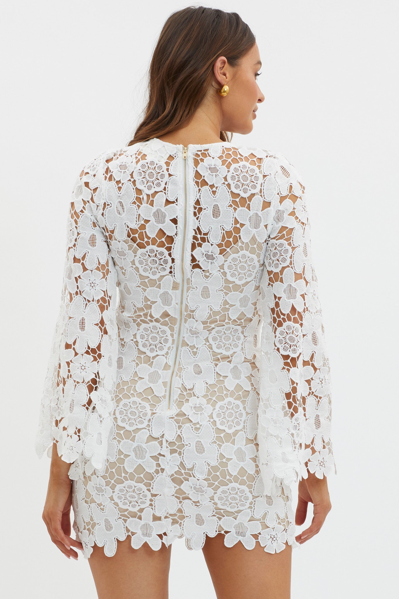 Reinhart Flared Sleeve Crochet Lace Dress White-Maymioy