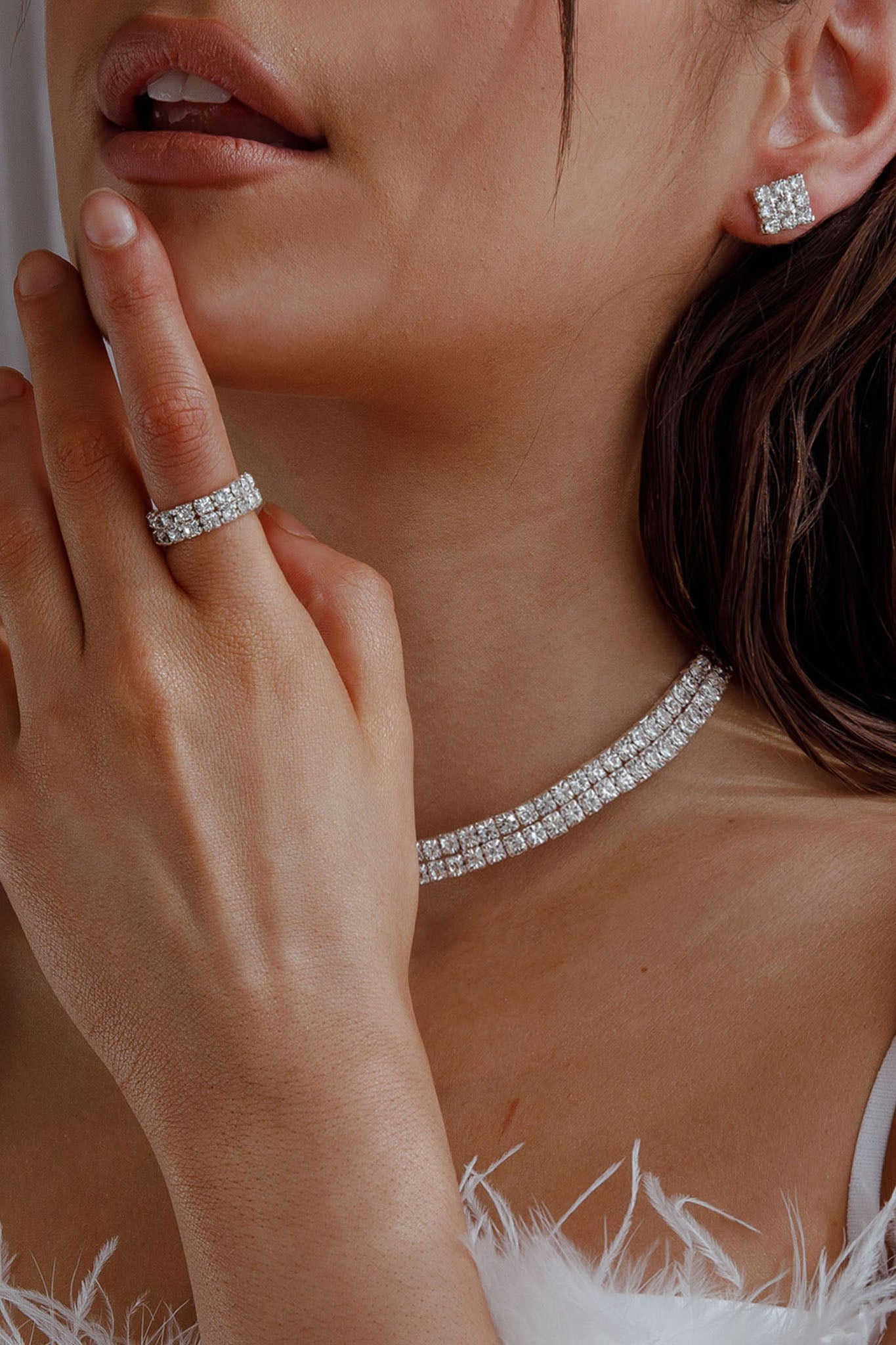 Suite Life Diamante Earrings, Ring and Necklace Set Silver-Maymioy