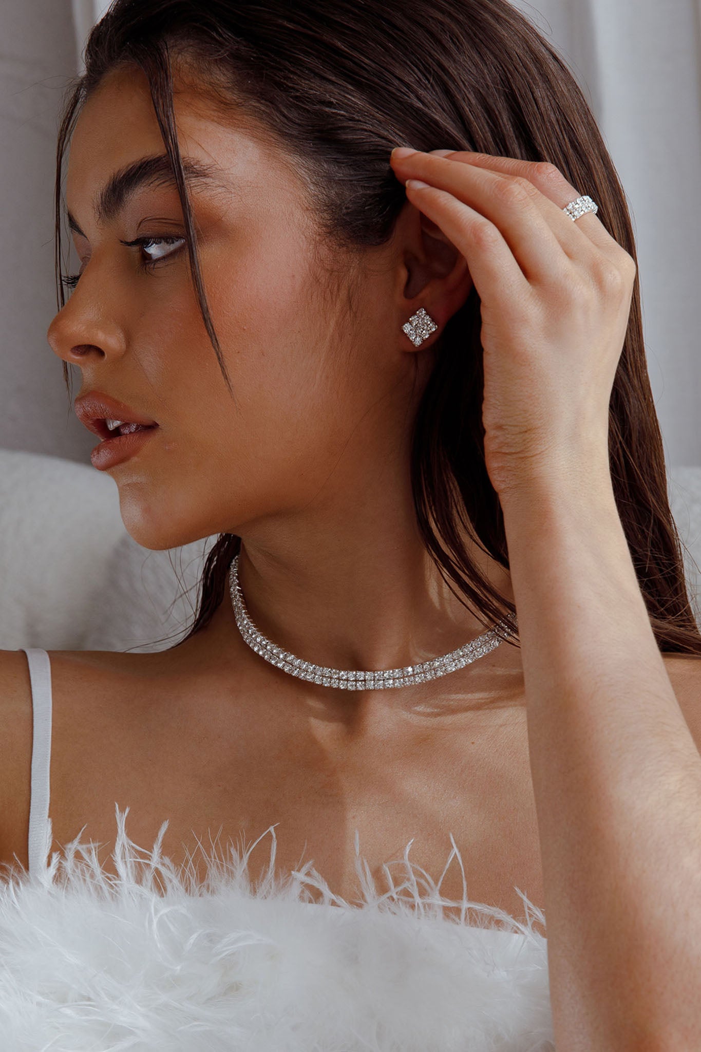 Suite Life Diamante Earrings, Ring and Necklace Set Silver-Maymioy