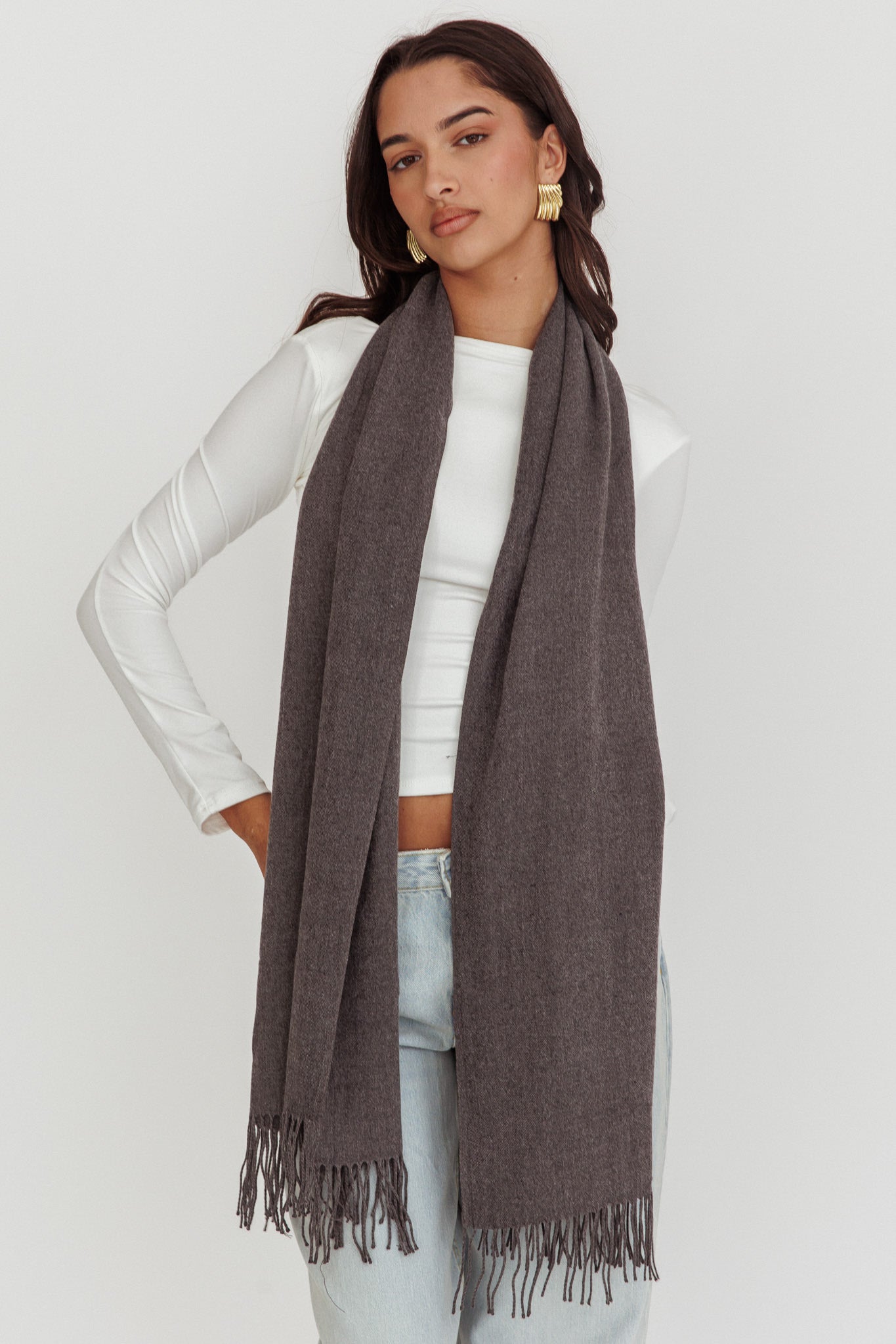 Diona Cashmere and Wool Fringed Scarf Grey-Maymioy