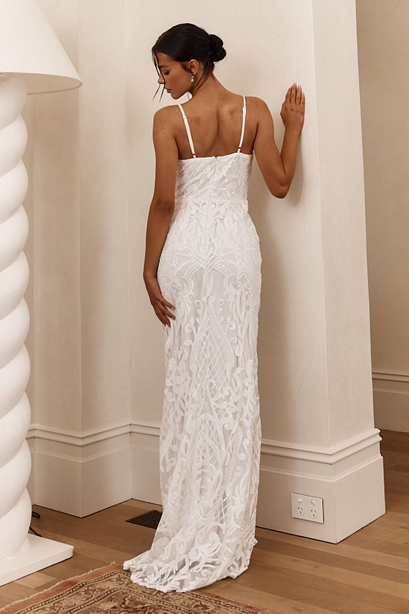 Cezanne Sequin Cowl Neck Maxi Dress White-Maymioy