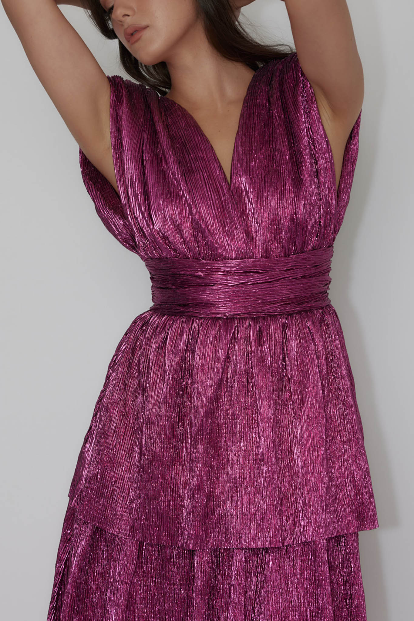 Shimmer Layered Maxi Dress Magenta Haze-Maymioy