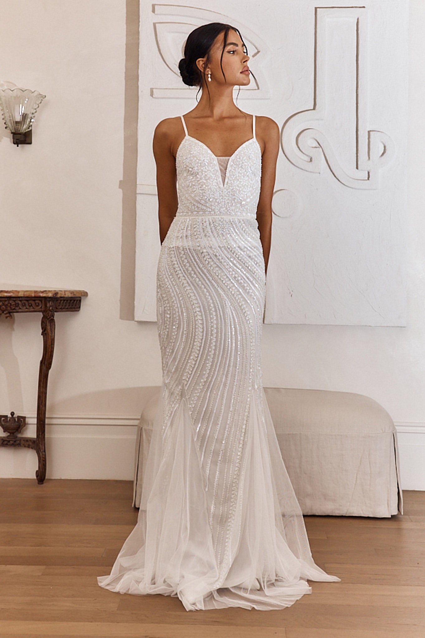 Eternal Love Sequin Godet Hem Maxi Dress White-Maymioy