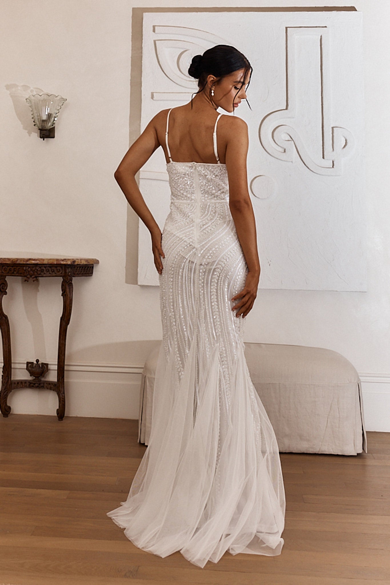 Eternal Love Sequin Godet Hem Maxi Dress White-Maymioy