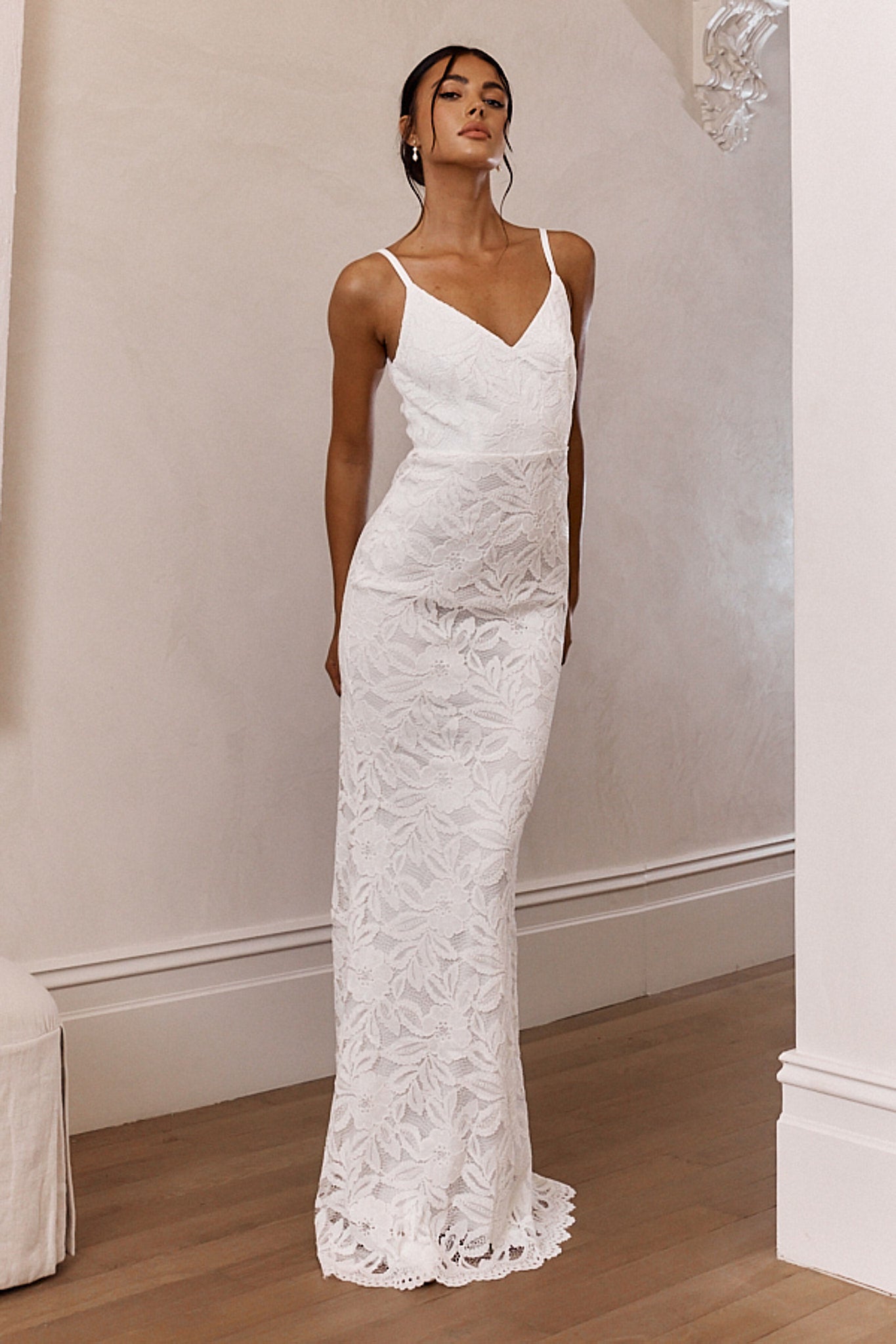 Honey Blossom Keyhole Back Lace Maxi Dress White-Maymioy