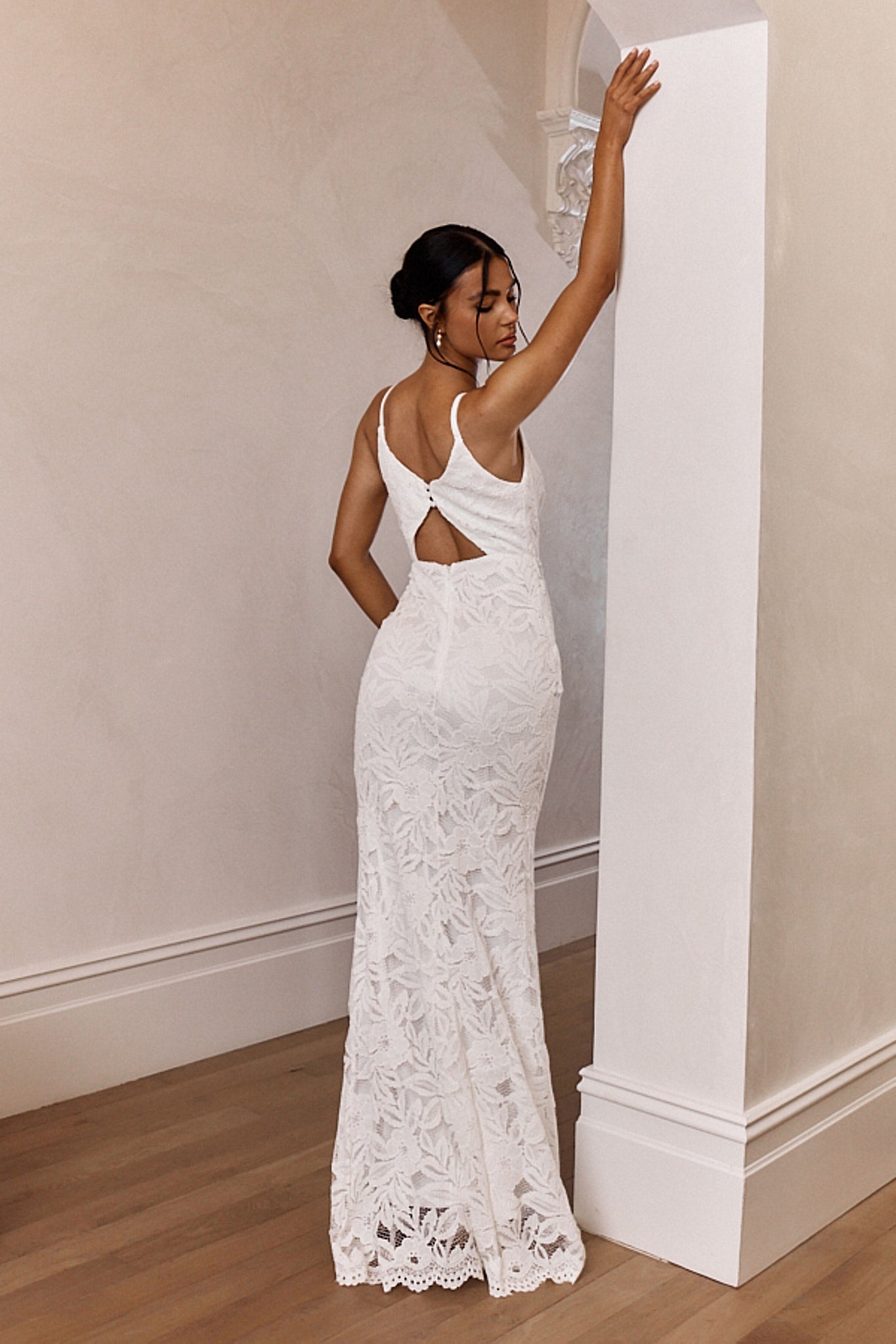 Honey Blossom Keyhole Back Lace Maxi Dress White-Maymioy
