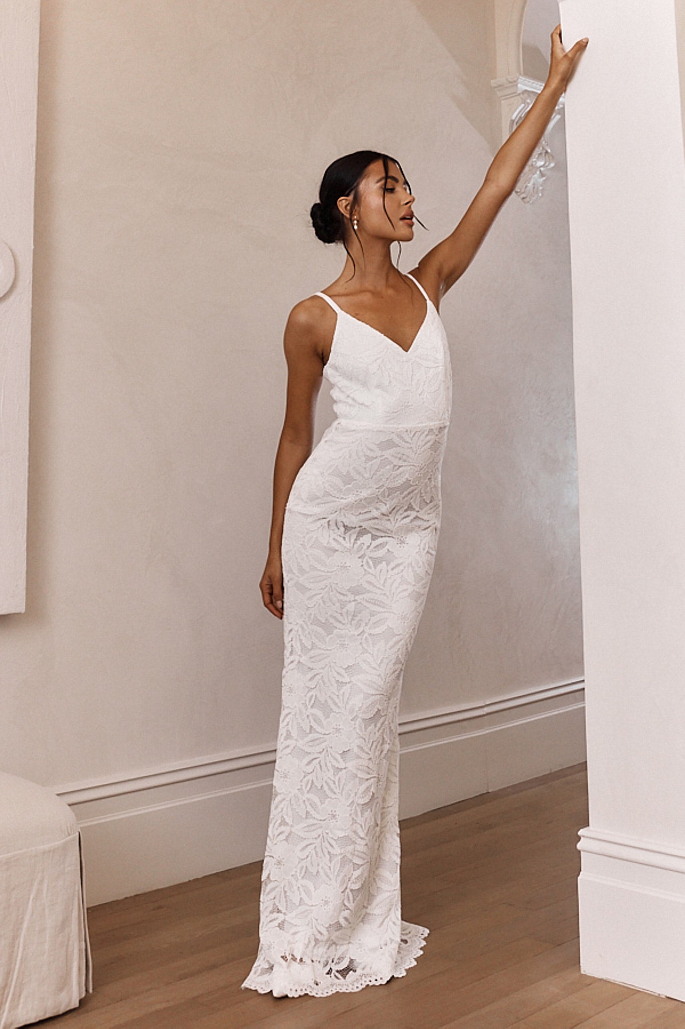 Honey Blossom Keyhole Back Lace Maxi Dress White-Maymioy