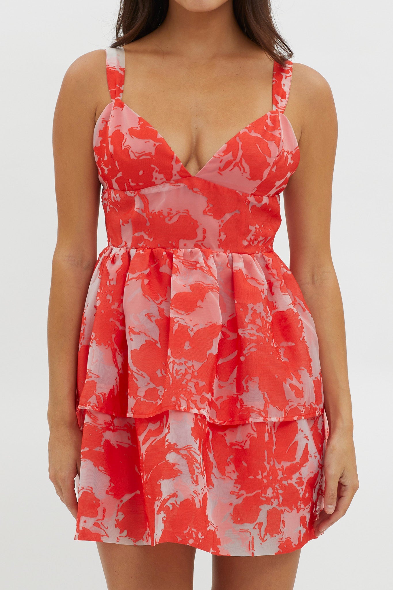 Bella Mae Layered Hem Romper Red-Maymioy