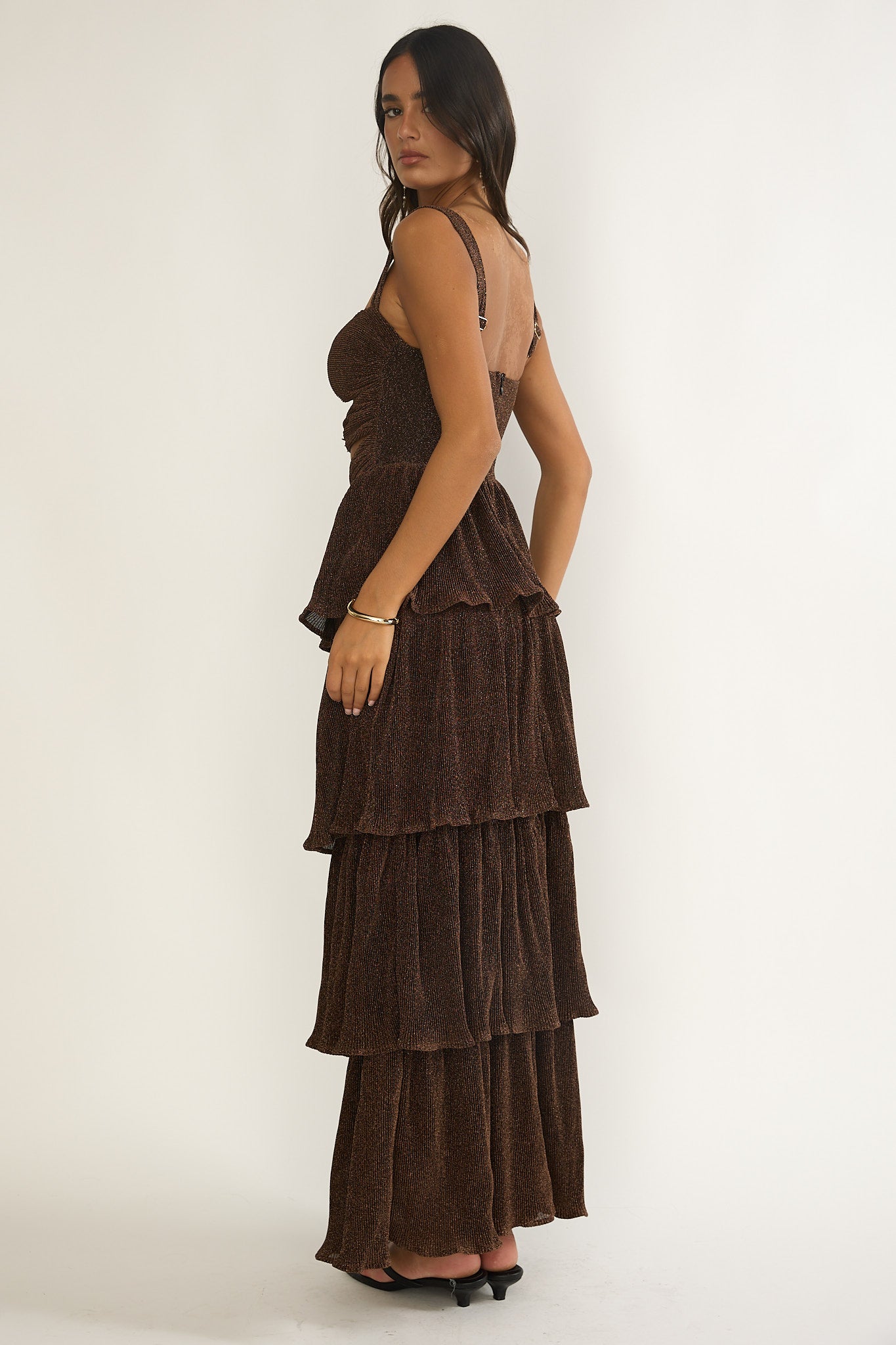 Ceylon Cut-Out Bodice Layered Maxi Dress Bronze-Maymioy