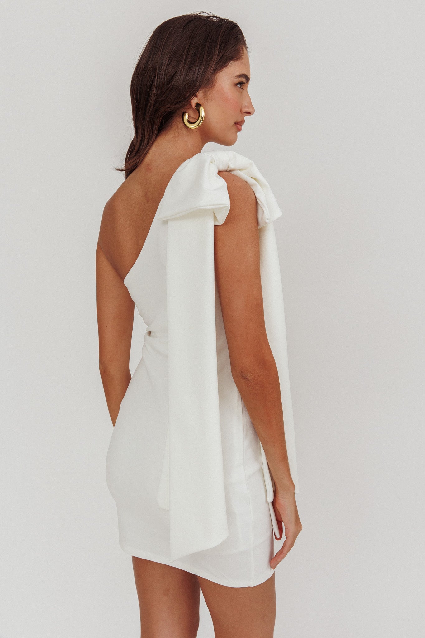 Earned It One Shoulder Bow Mini Dress Ivory-Maymioy