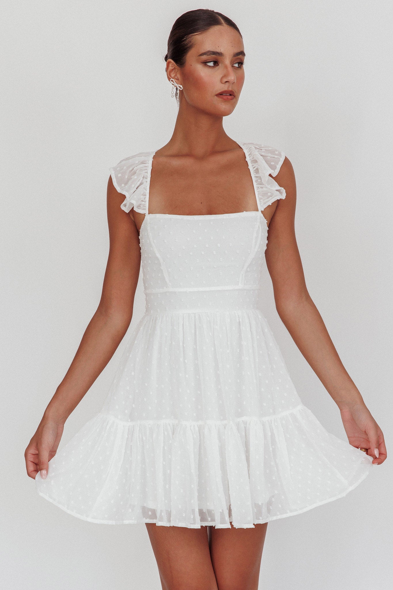 Franki Strappy Back Mini Dress Hail Spot White-Maymioy