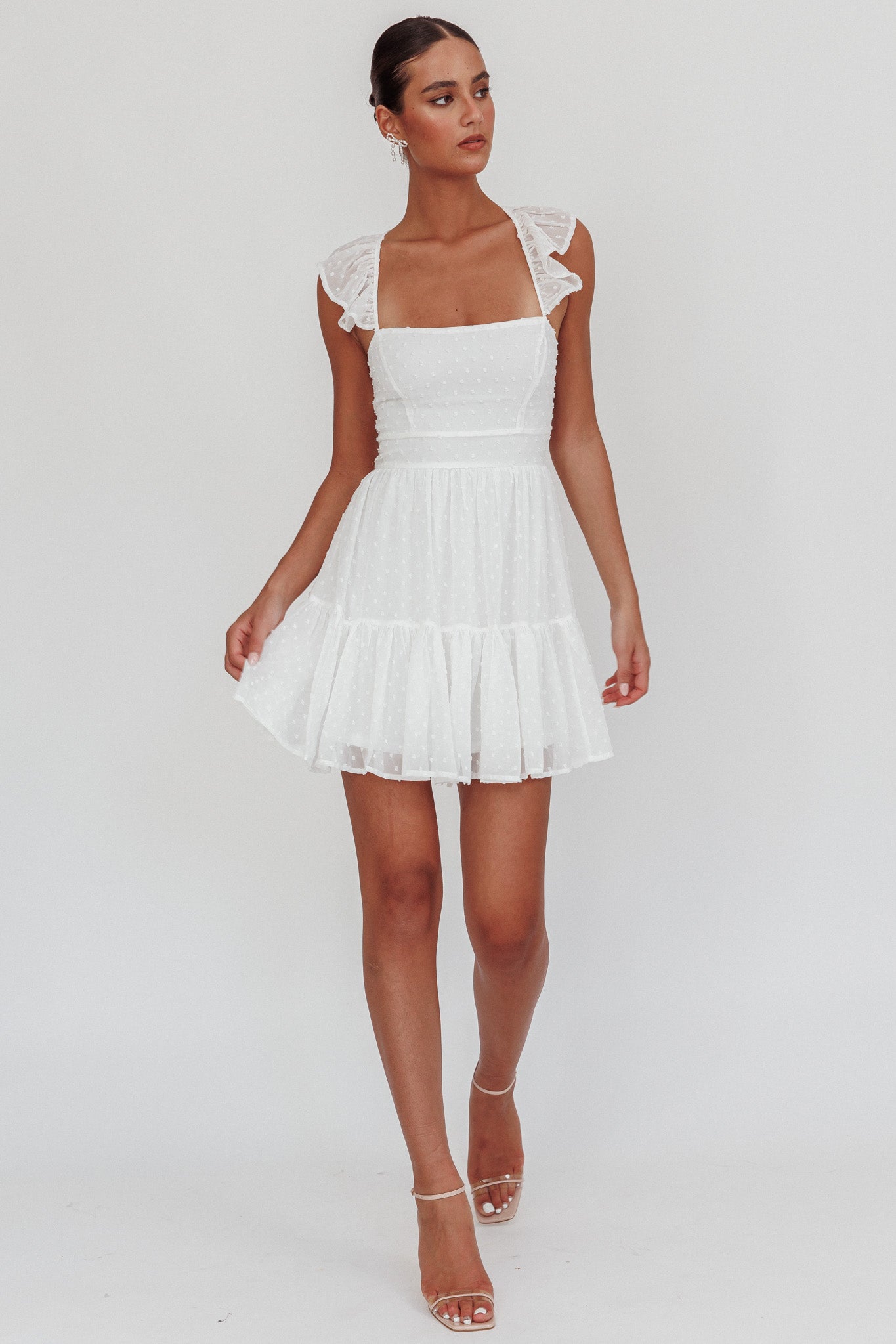 Franki Strappy Back Mini Dress Hail Spot White-Maymioy