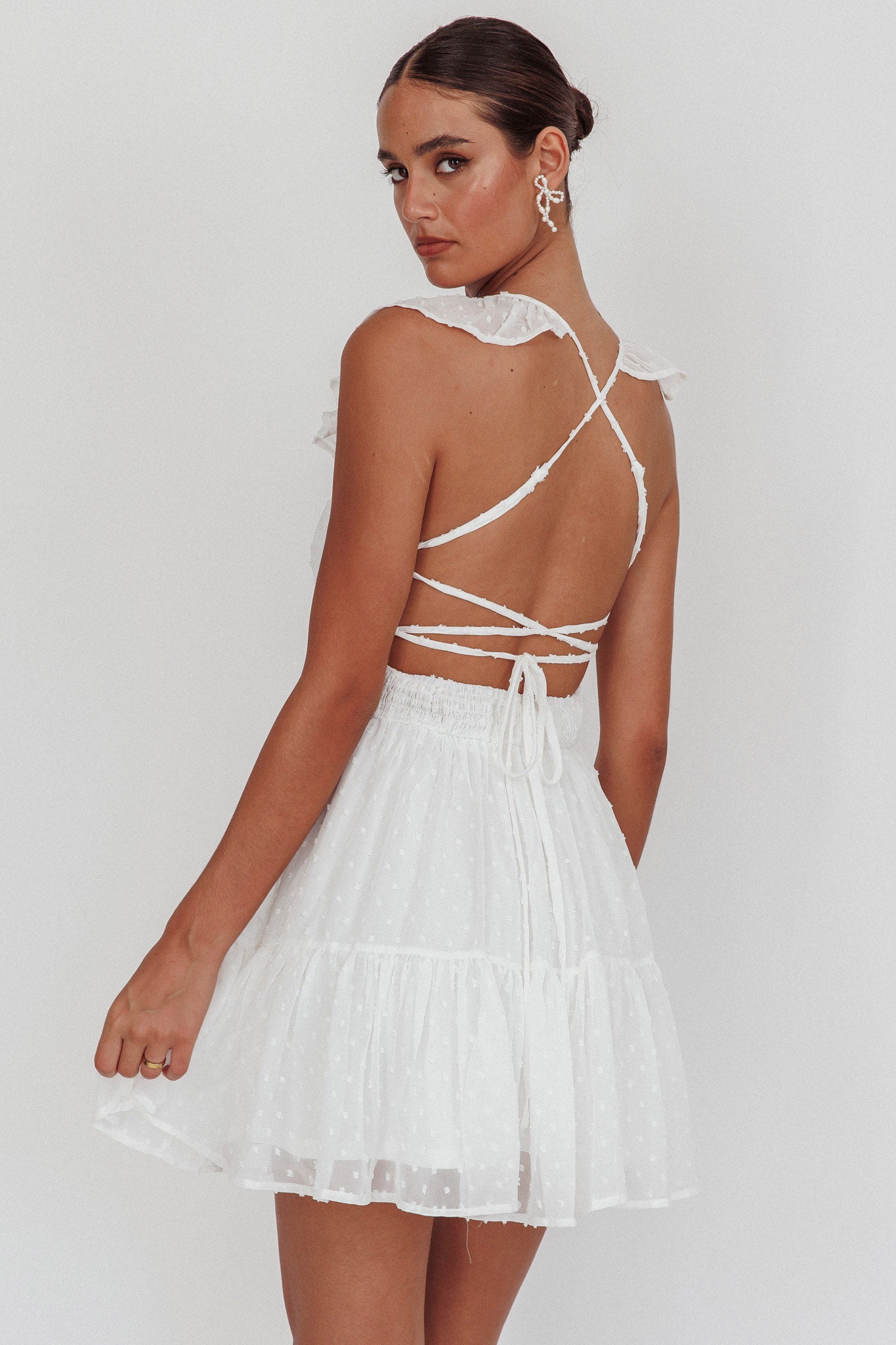 Franki Strappy Back Mini Dress Hail Spot White-Maymioy