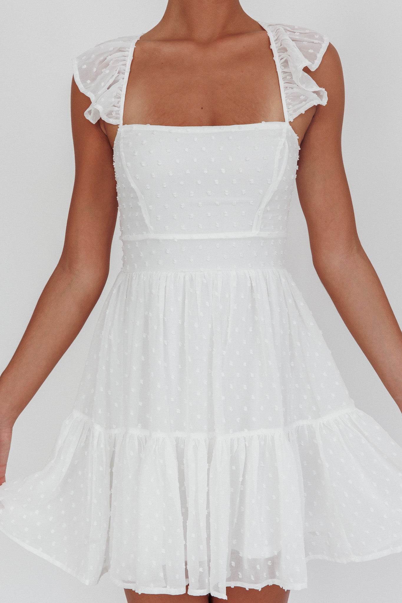 Franki Strappy Back Mini Dress Hail Spot White-Maymioy