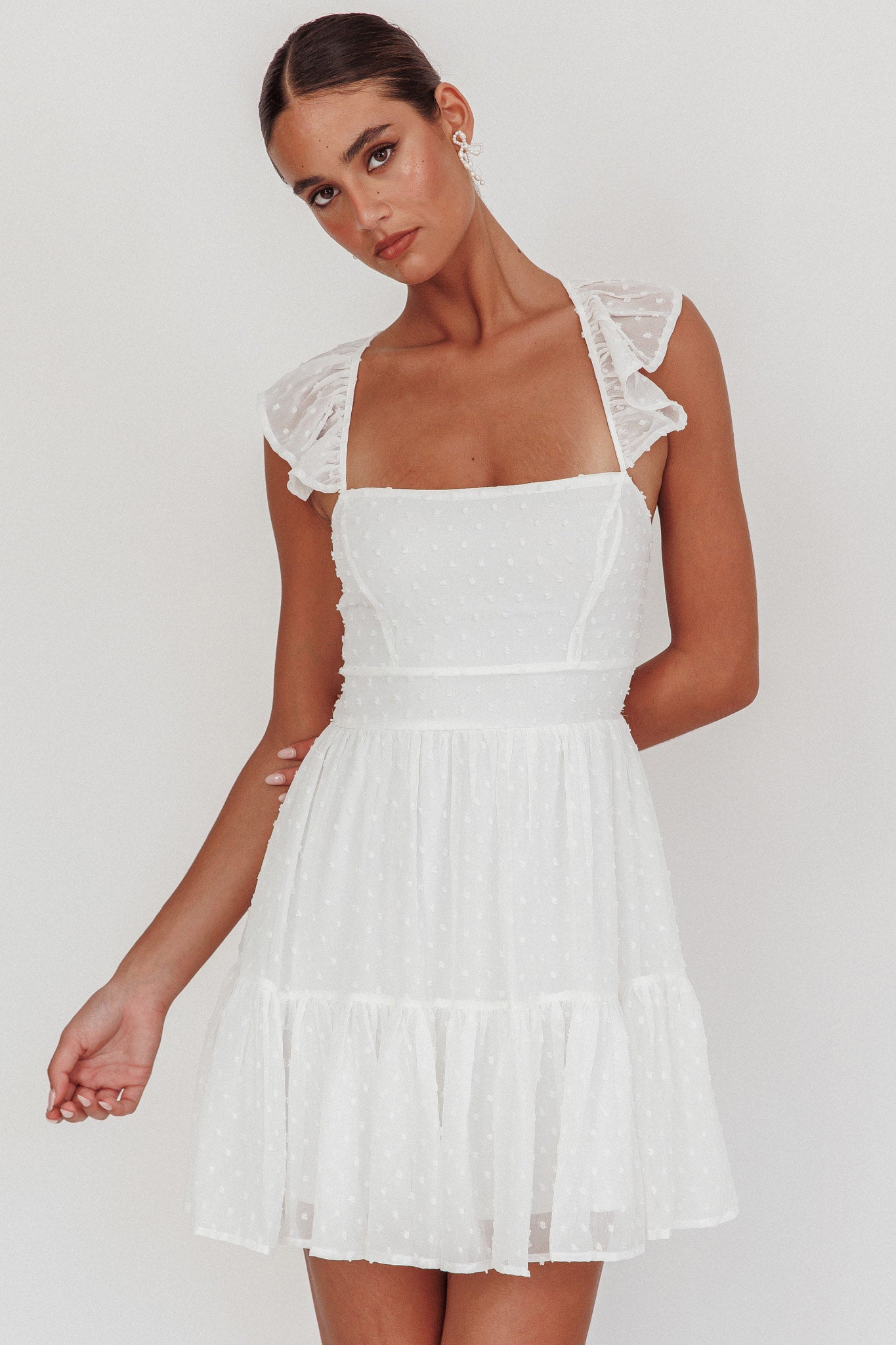 Franki Strappy Back Mini Dress Hail Spot White-Maymioy