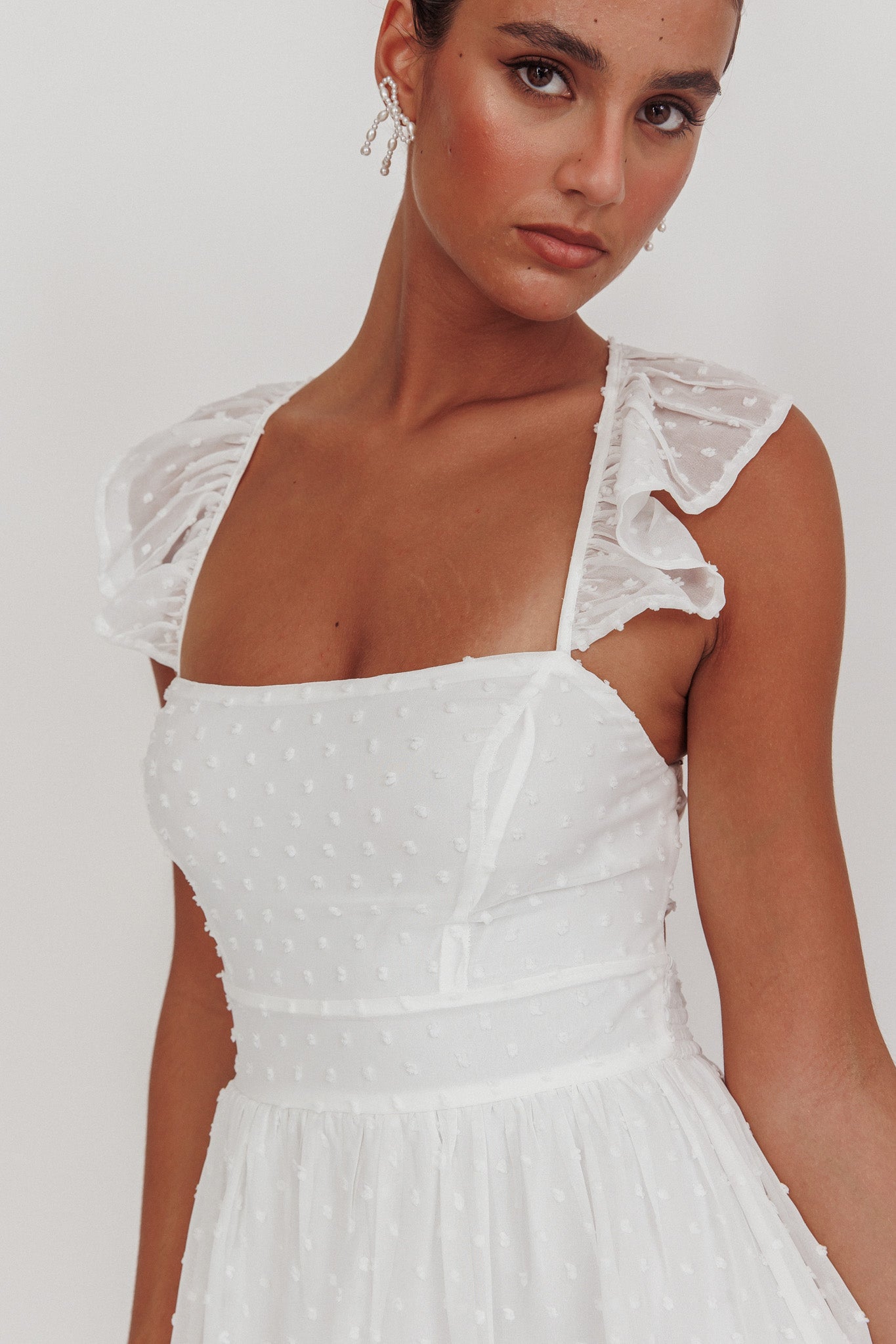 Franki Strappy Back Mini Dress Hail Spot White-Maymioy