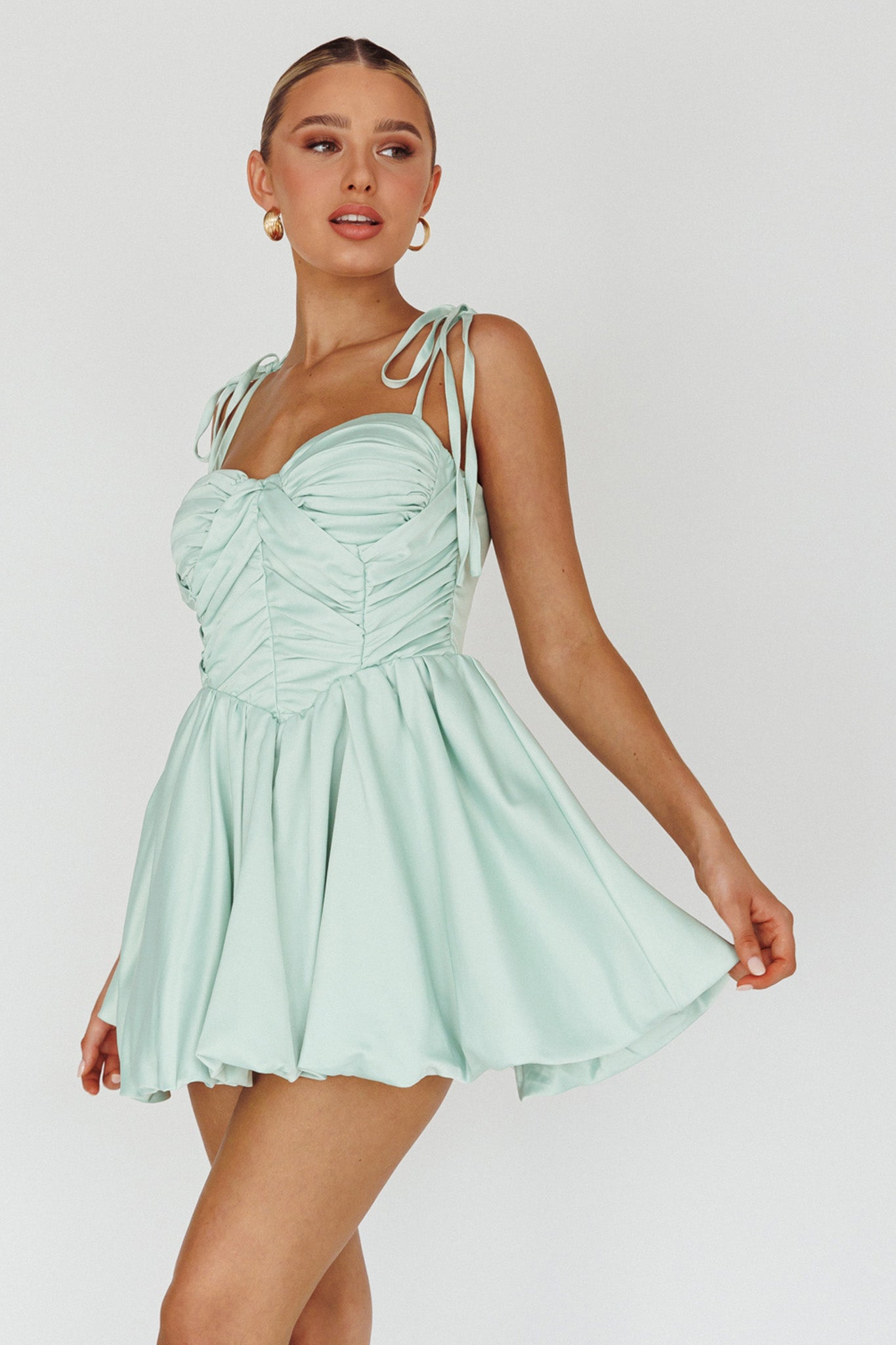 Valery Tied Shoulder Mini Dress Seafoam-Maymioy