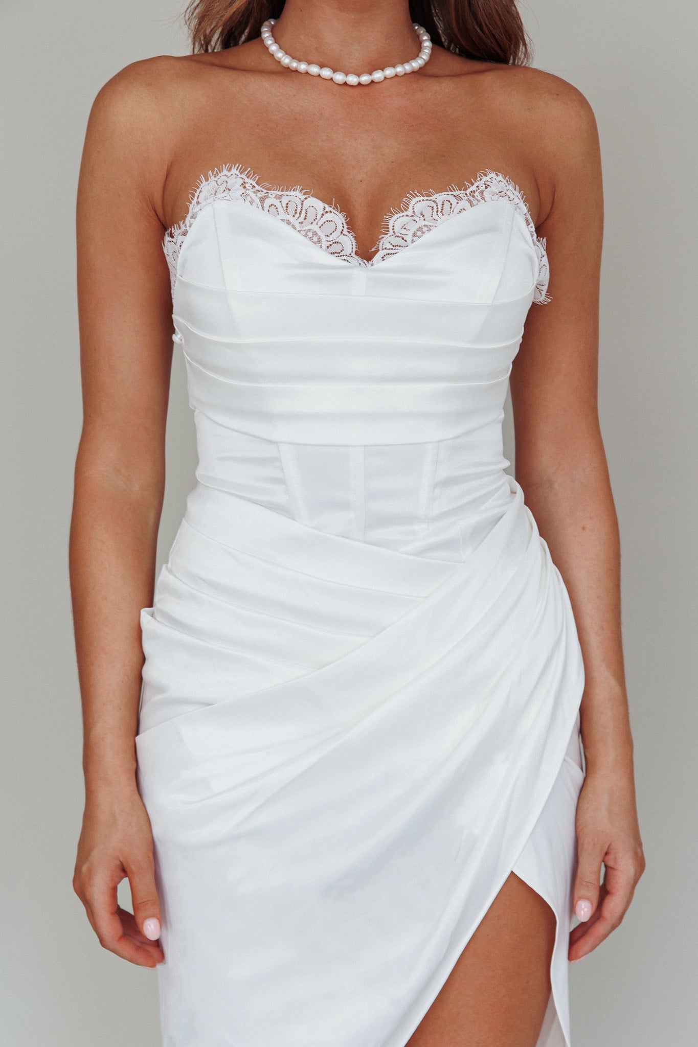 Shanice Lace Trim Sweetheart Midi Dress White-Maymioy