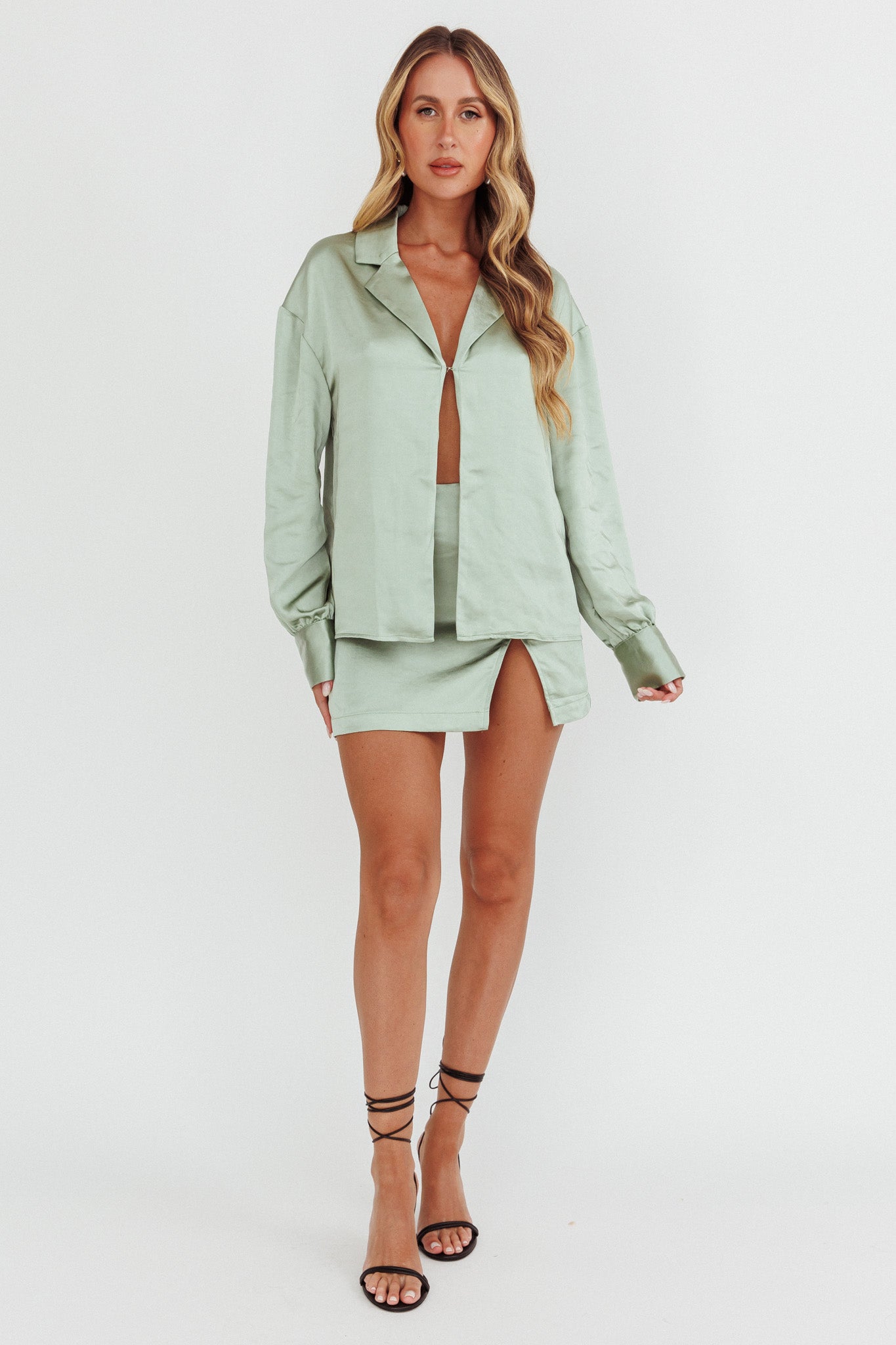 Coco Long Sleeve Satin Shirt Sage-Maymioy