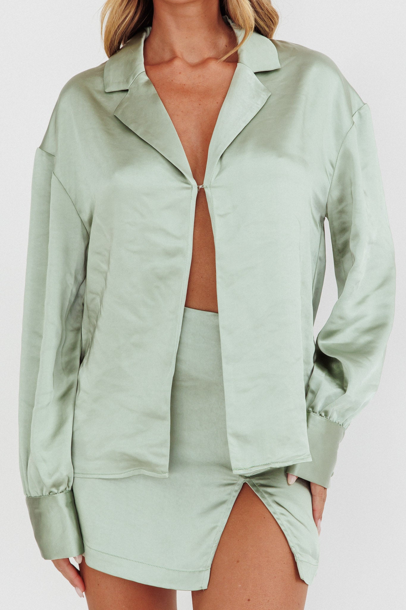 Coco Long Sleeve Satin Shirt Sage-Maymioy