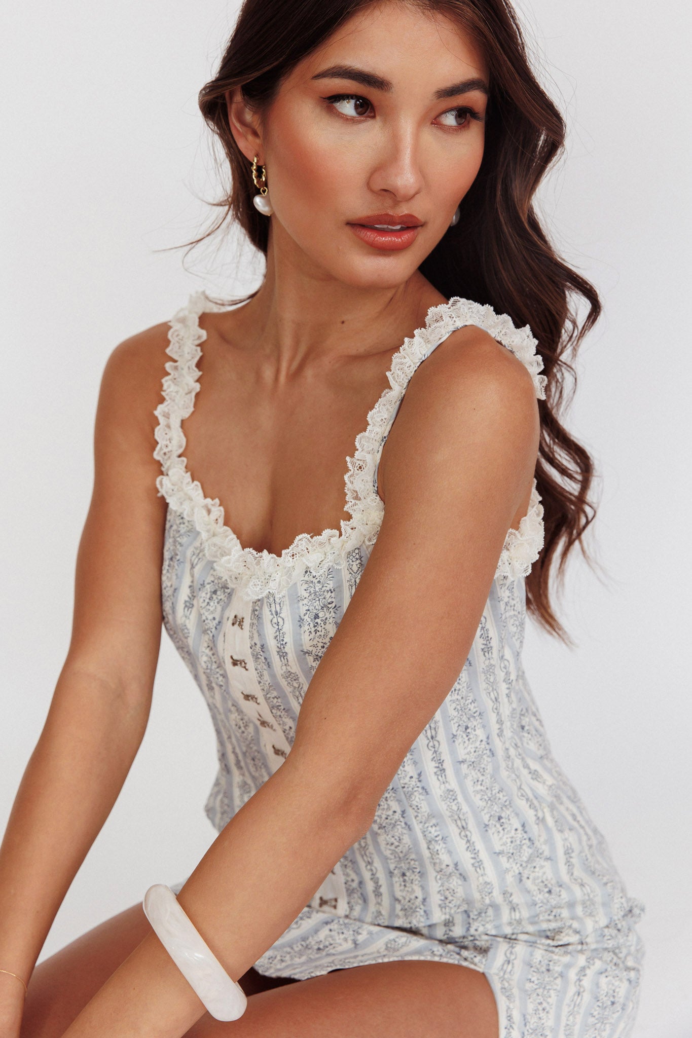 Palmas Hook & Eye Lace Trim Top Floral Blue-Maymioy