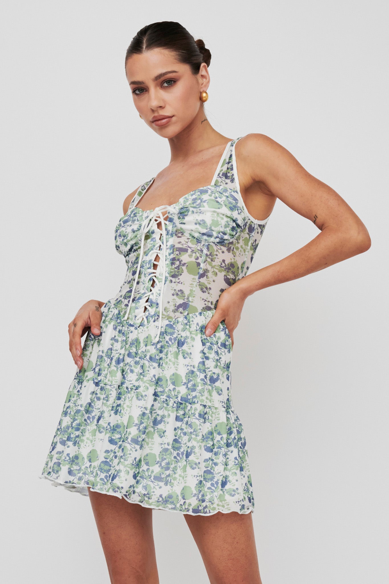 Sweet Nostalgia Laced Bodice Mini Dress Off-White-Maymioy