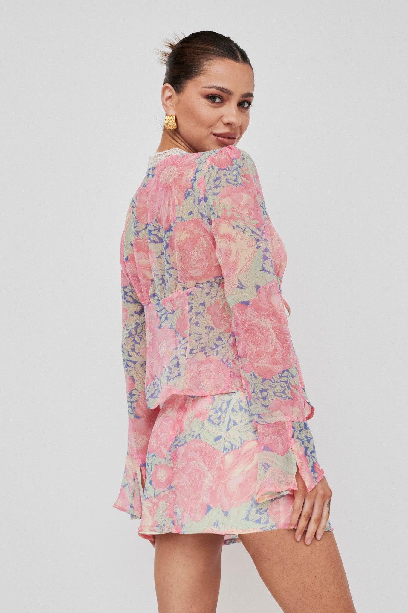 Sincerity Mini Skirt Floral Print Blue-Maymioy