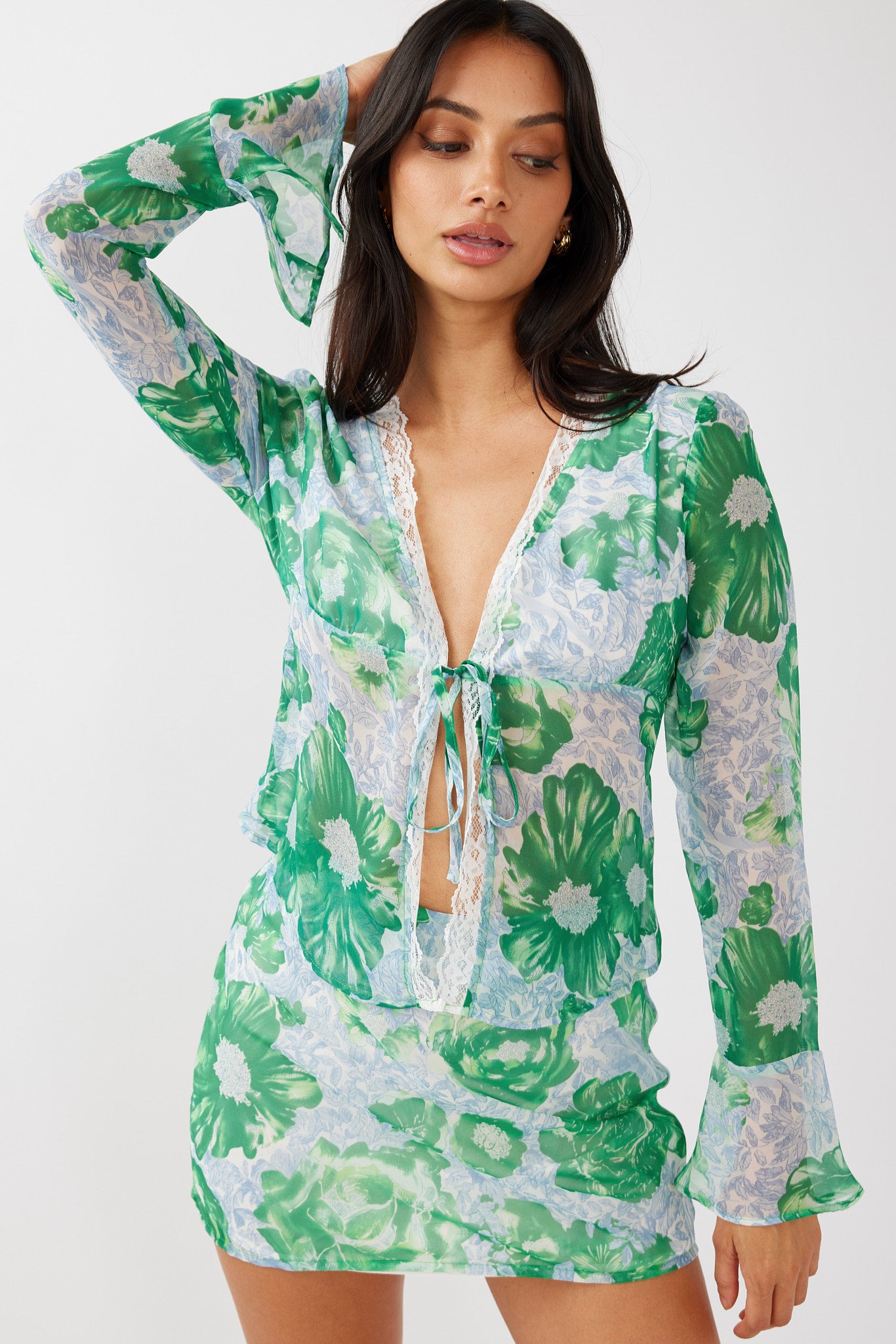Sincerity Mini Skirt Floral Print Green-Maymioy