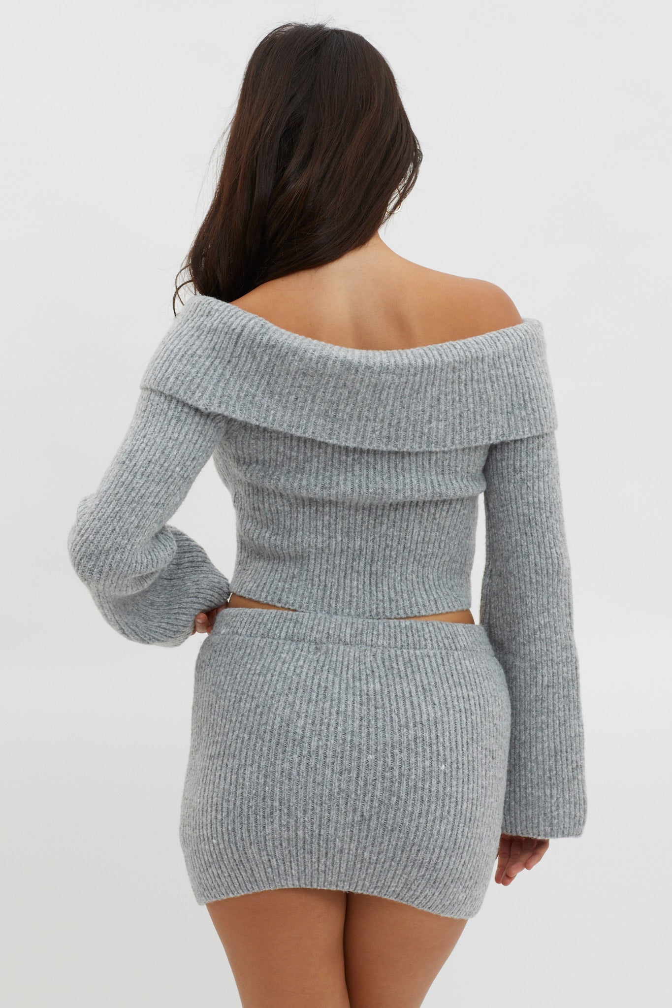 Early Snow Ribbed Knit Skirt Grey-Maymioy