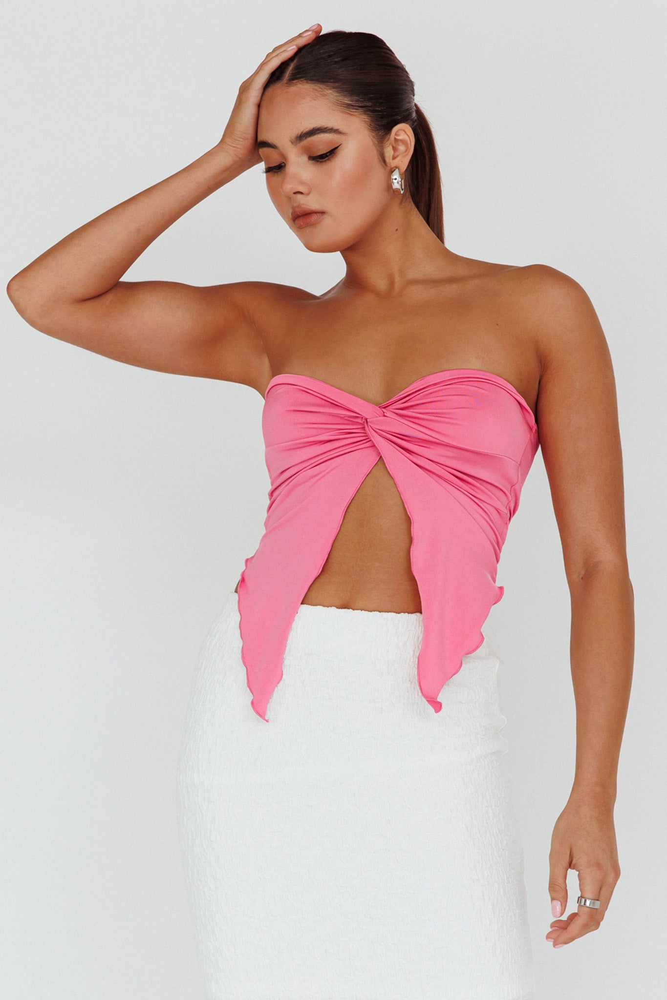 Lulu Strapless Crop Top Candy Pink-Maymioy