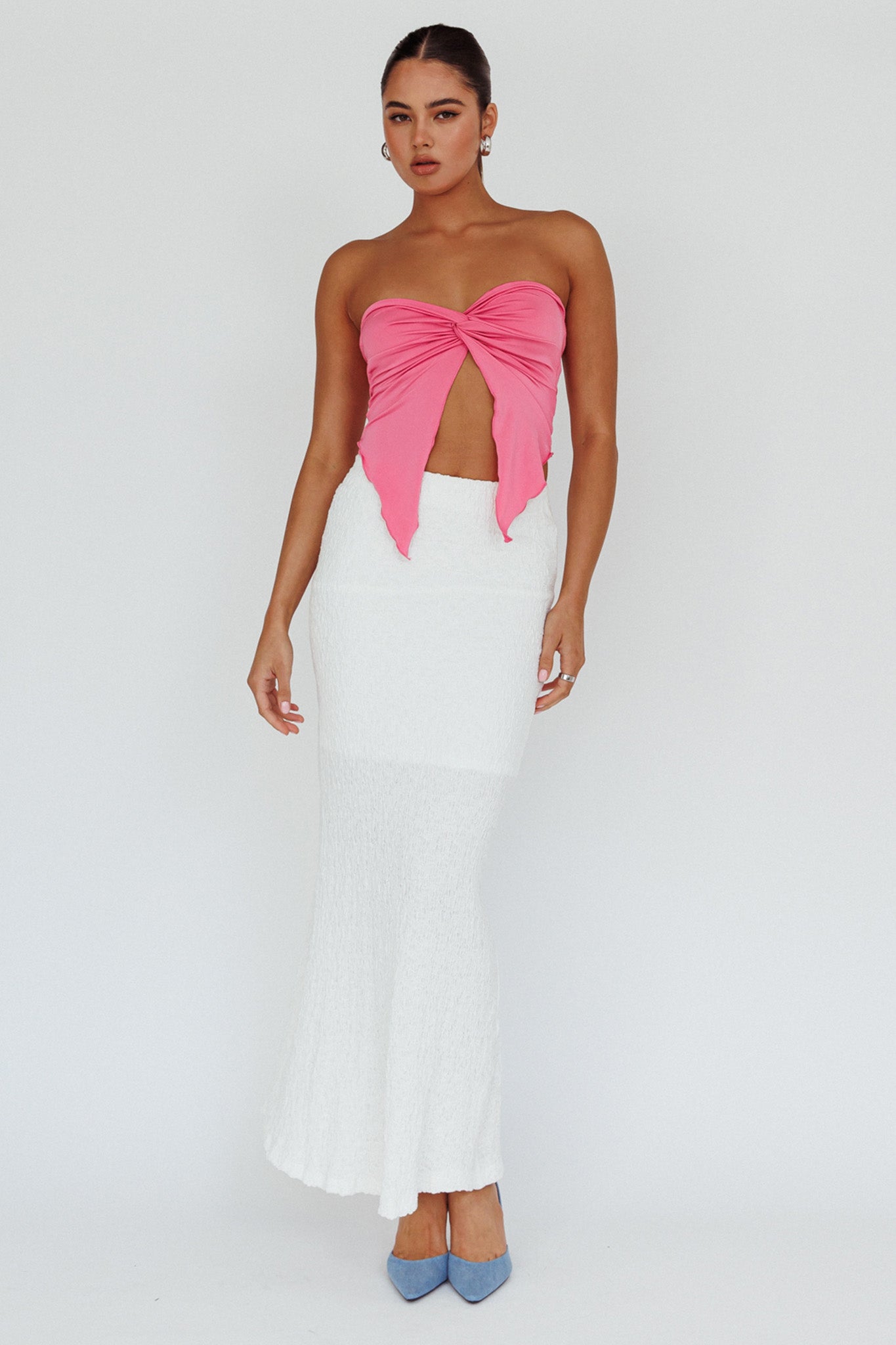 Lulu Strapless Crop Top Candy Pink-Maymioy