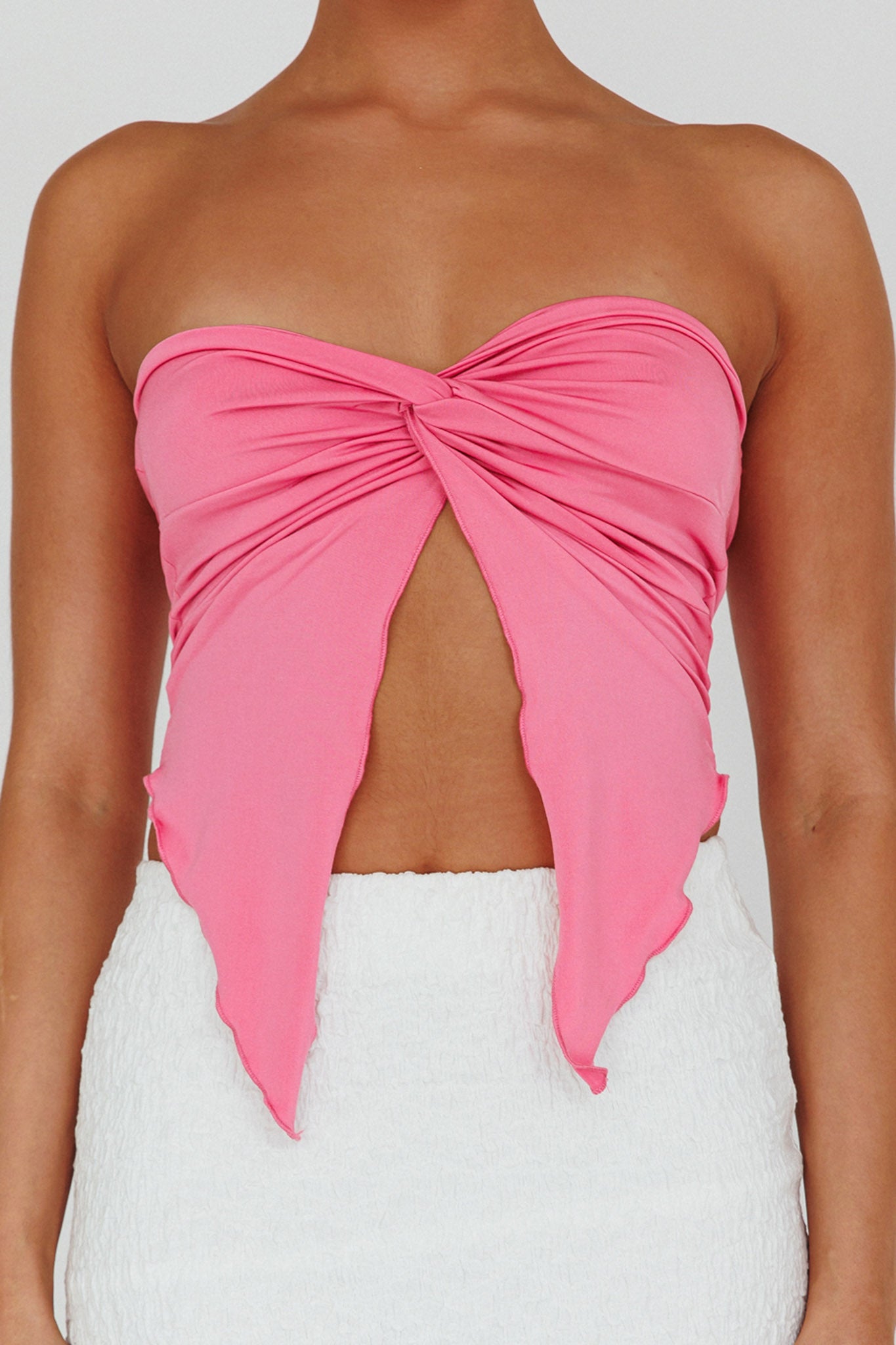Lulu Strapless Crop Top Candy Pink-Maymioy