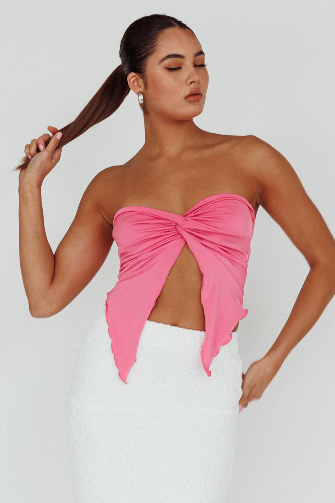 Lulu Strapless Crop Top Candy Pink-Maymioy
