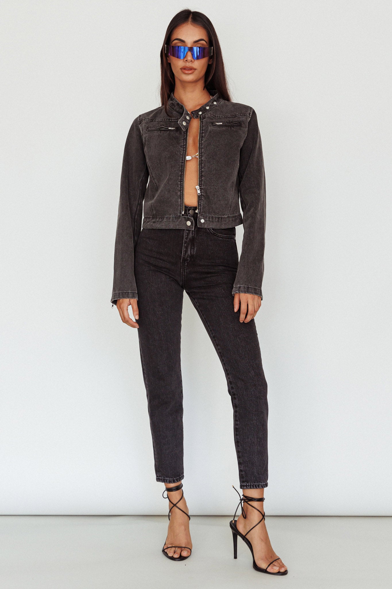 Girona Zipper Jacket Black Denim-Maymioy
