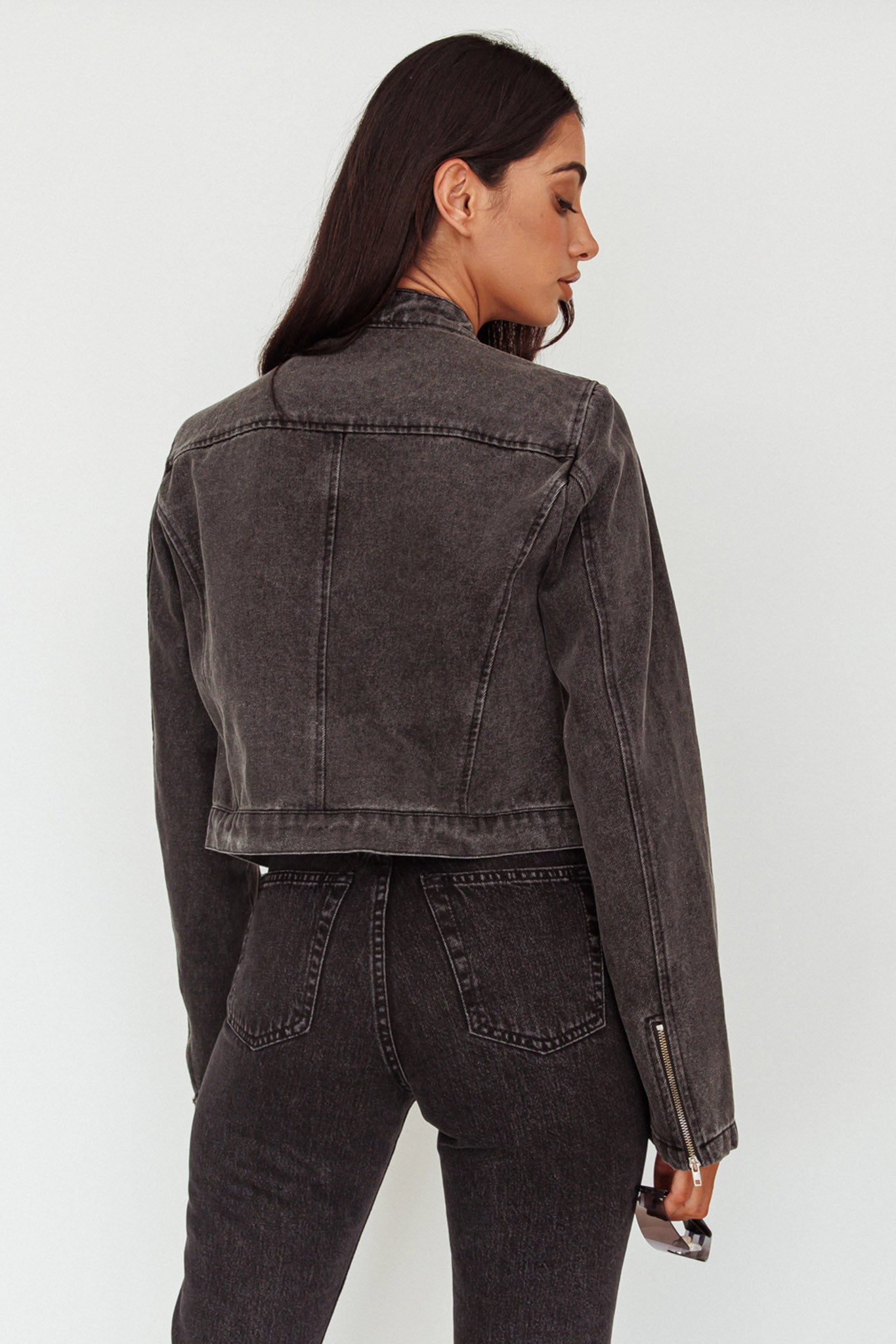 Girona Zipper Jacket Black Denim-Maymioy