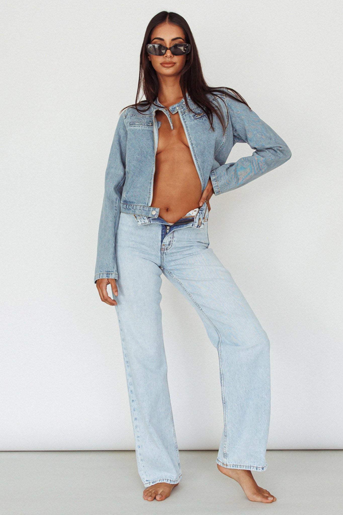 Girona Zipper Jacket Light Denim-Maymioy