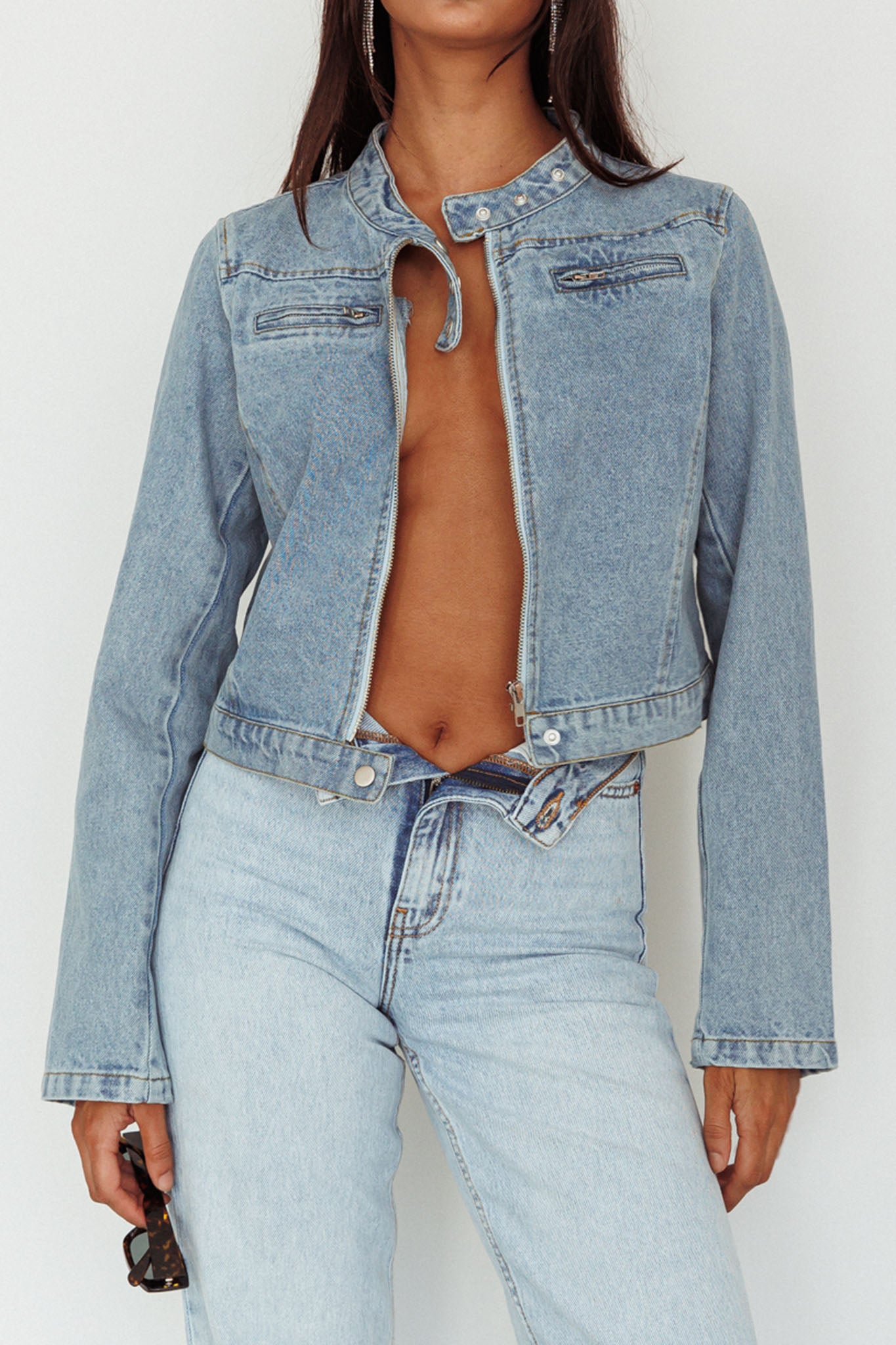 Girona Zipper Jacket Light Denim-Maymioy