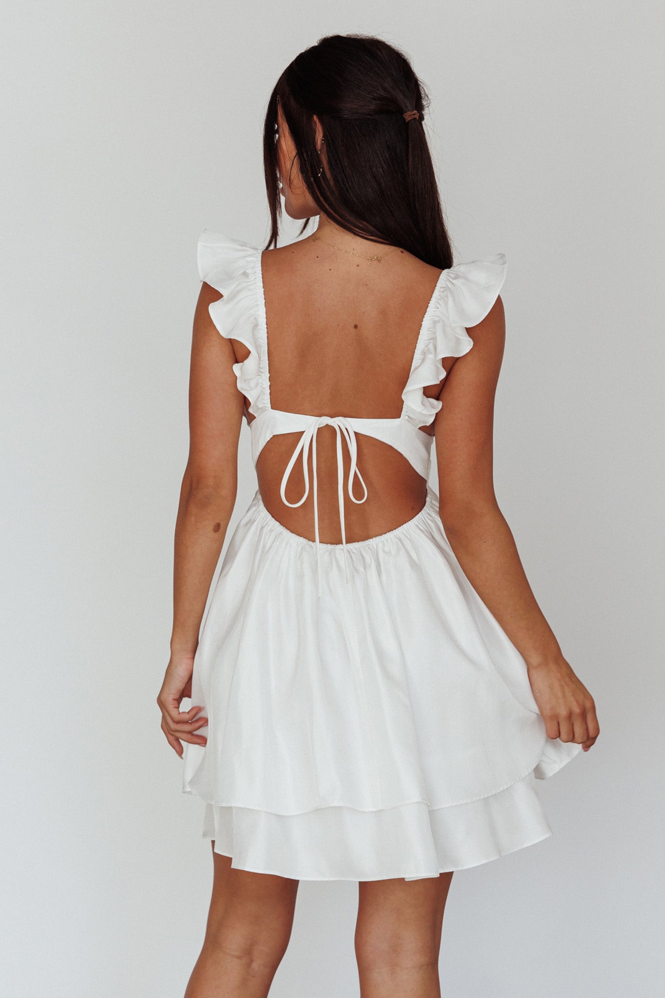 Siren Song Frill Strap Mini Dress White-Maymioy