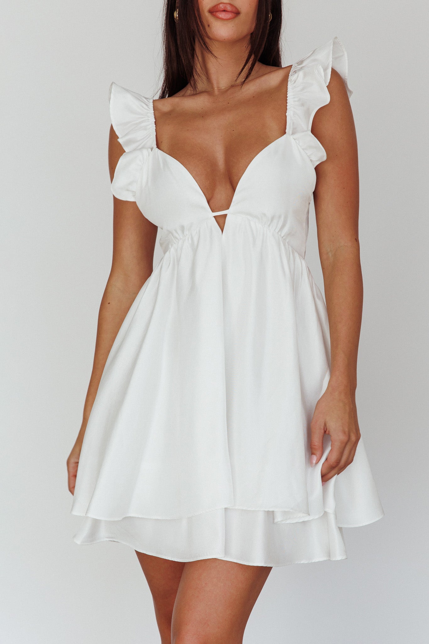 Siren Song Frill Strap Mini Dress White-Maymioy