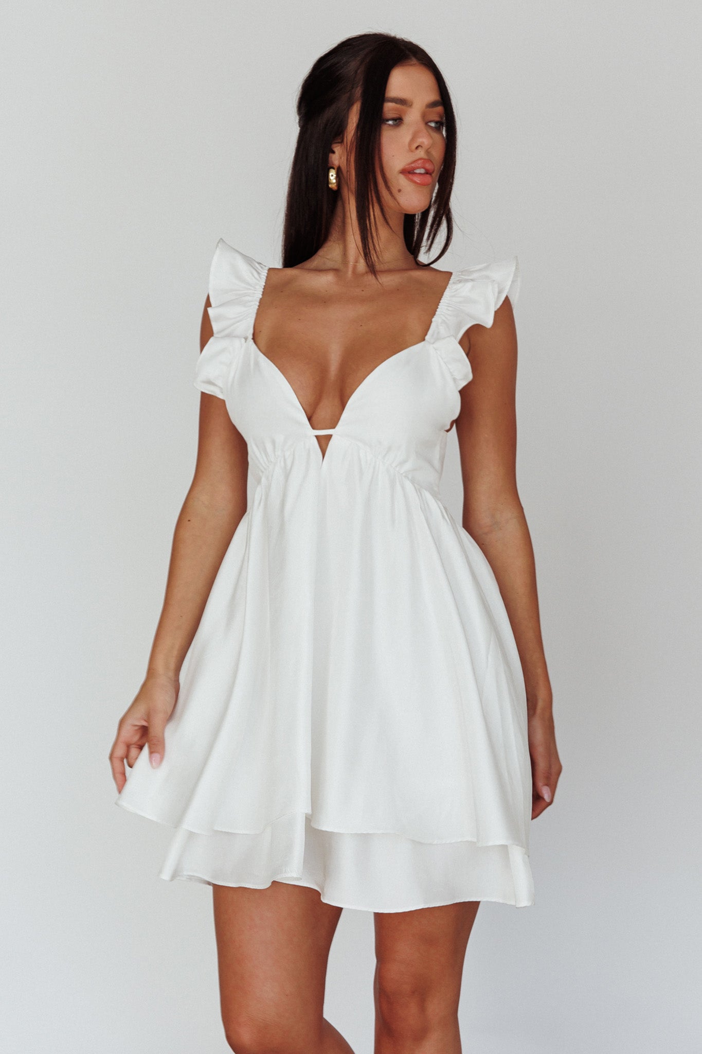 Siren Song Frill Strap Mini Dress White-Maymioy