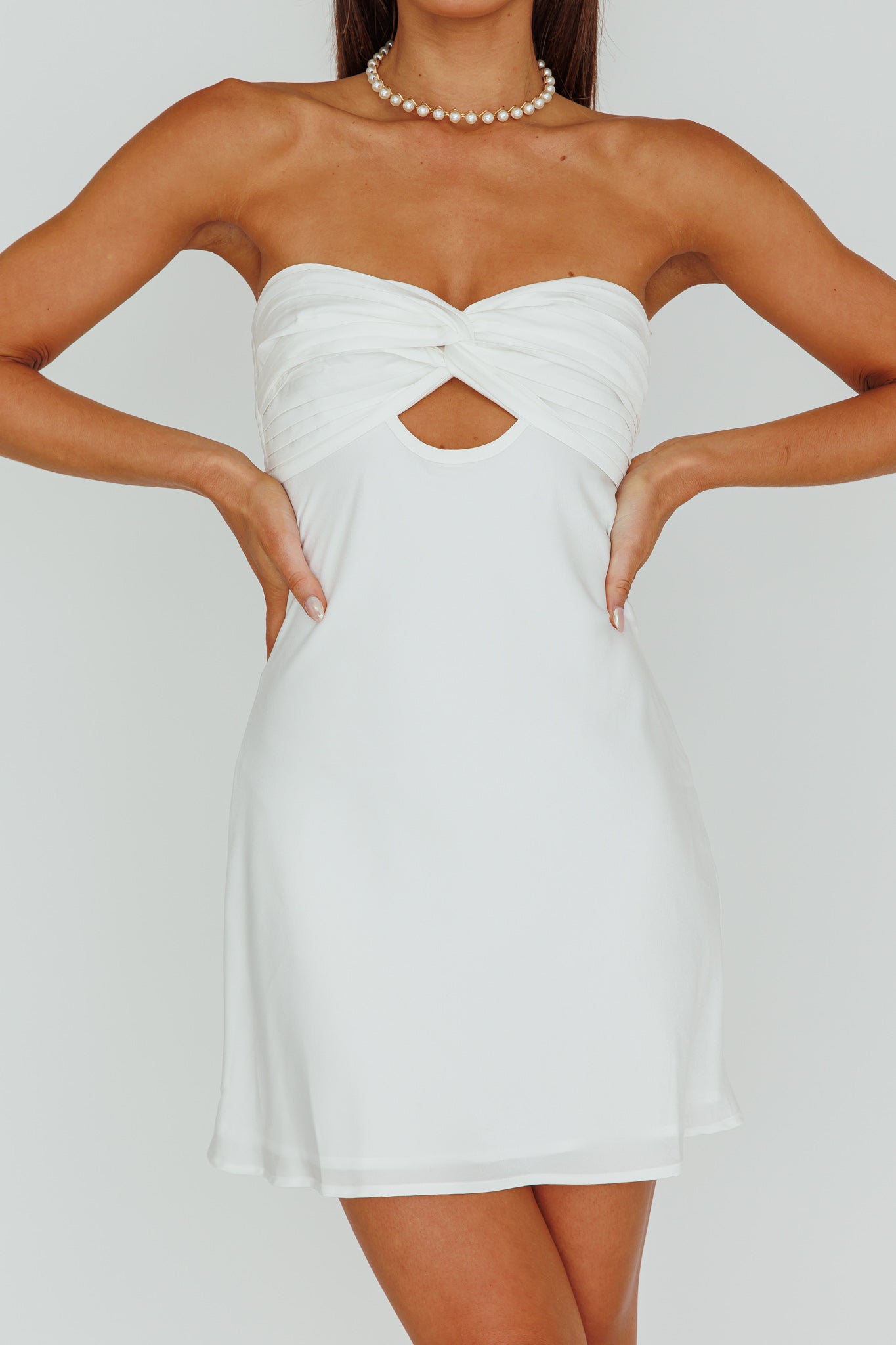 Firefly Twist Bust Mini Dress White-Maymioy
