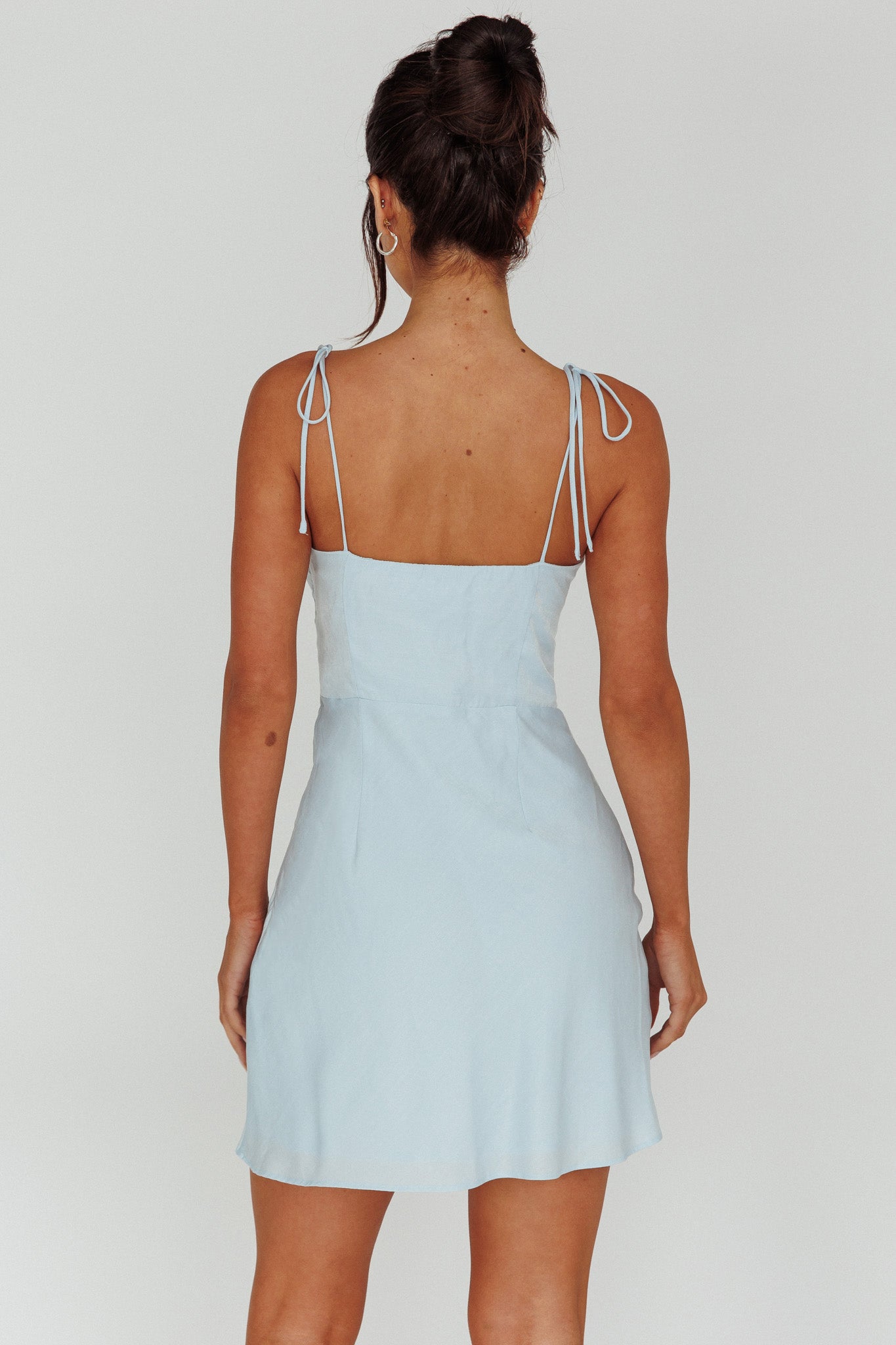 Heavenly Feels Tied Shoulder Mini Dress Chambray-Maymioy