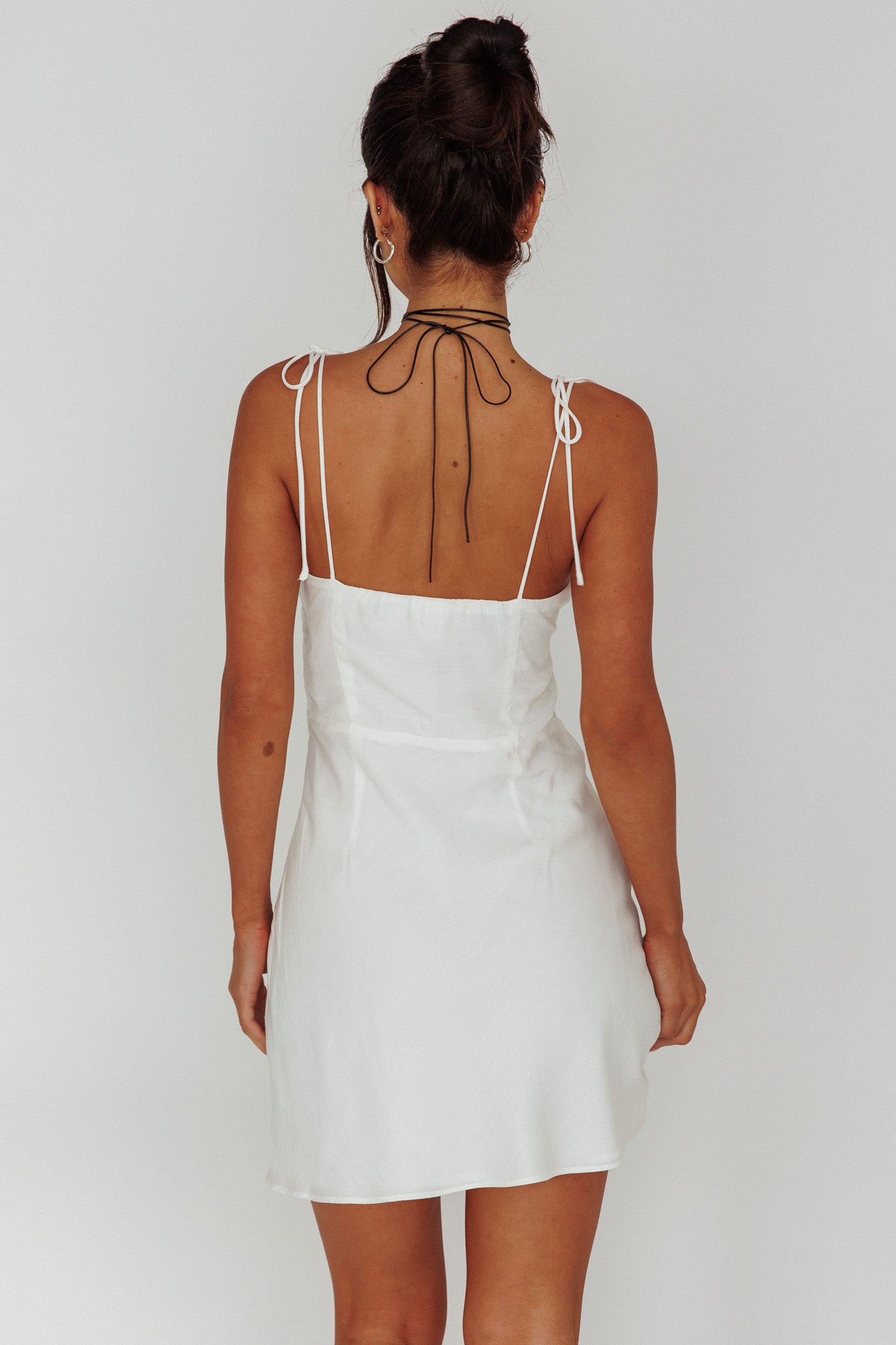 Heavenly Feels Tied Shoulder Mini Dress White-Maymioy