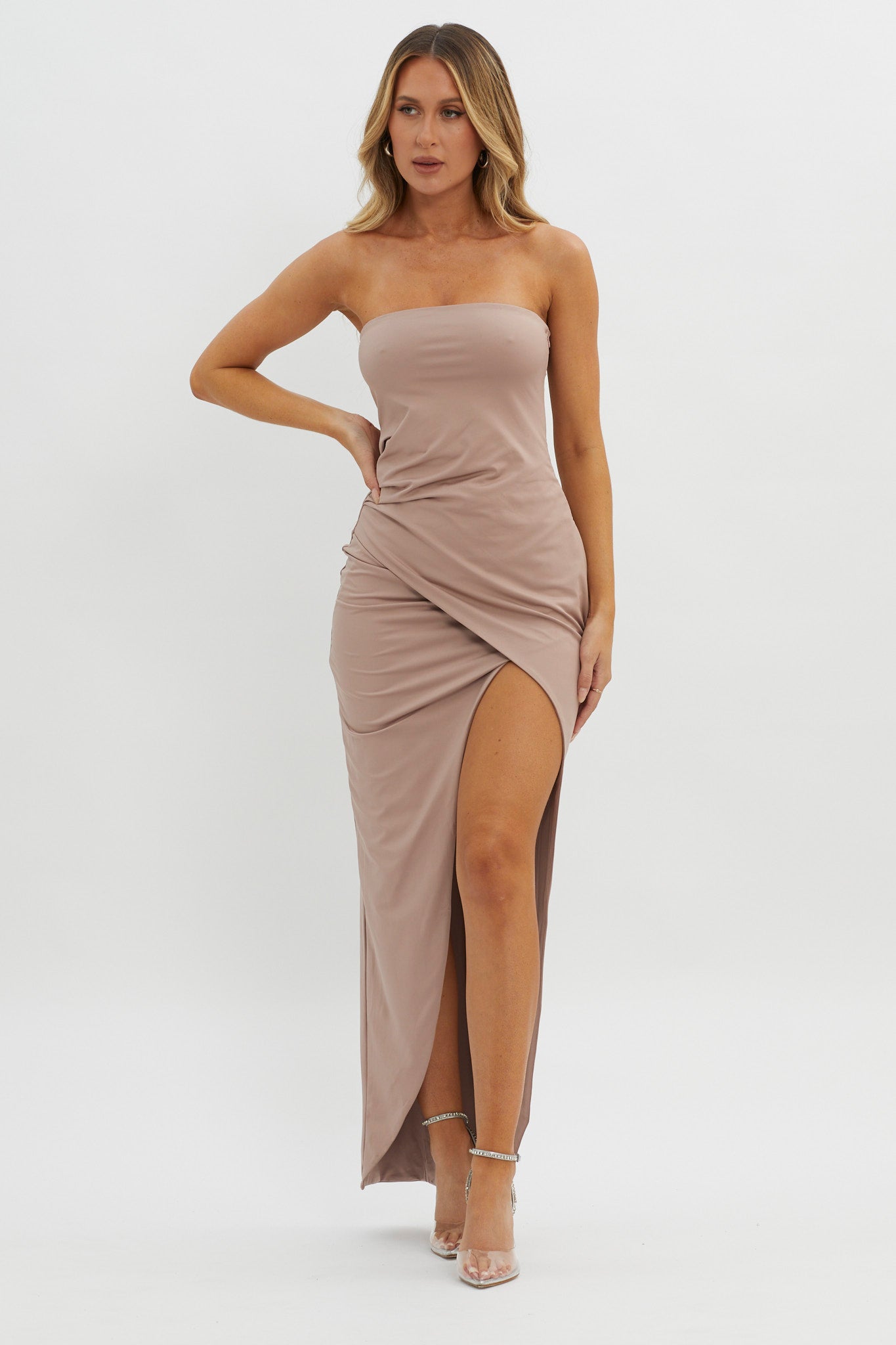 Evette Strapless Split Maxi Dress Tawny-Maymioy