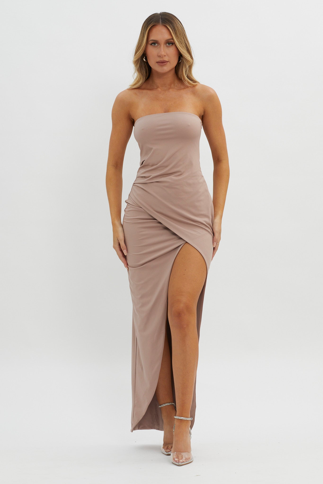 Evette Strapless Split Maxi Dress Tawny-Maymioy